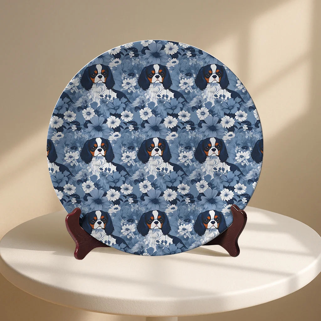 Cavalier King Charles Spaniel Plate – Blue Toile De Jouy Chinoiserie Dog Lover Gift, French Style Decorative Plate for Cavalier Mom