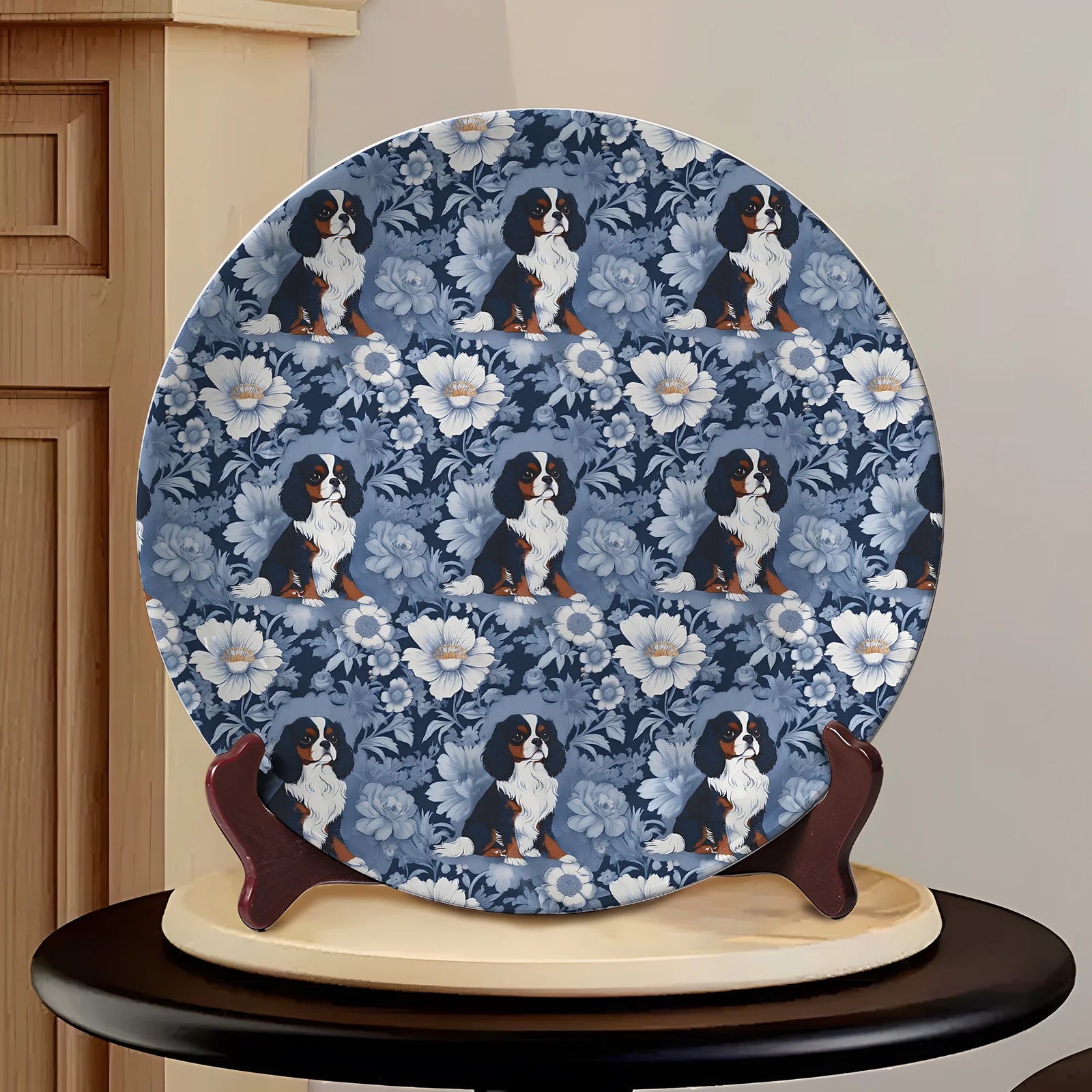 Cavalier King Charles Spaniel Chinoiserie Plate – Blue Toile De Jouy Dog Lover Gift, French Style Decorative Plate, Cavalier Mom Gift
