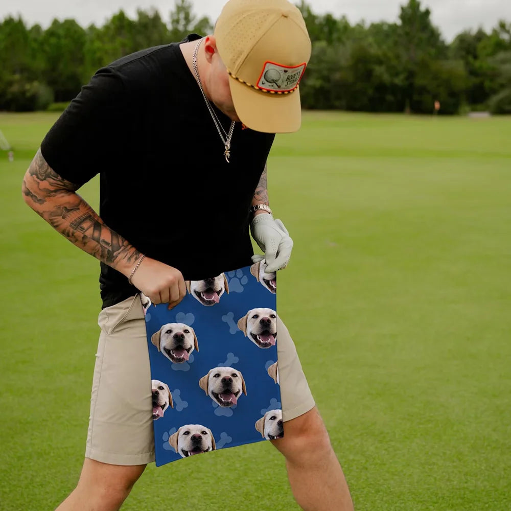 Personalized Pet Golf Towel - Funny Dog Face Photo on Golf Towel - Accessory for Dad Father Men Gifts and Women Golfers