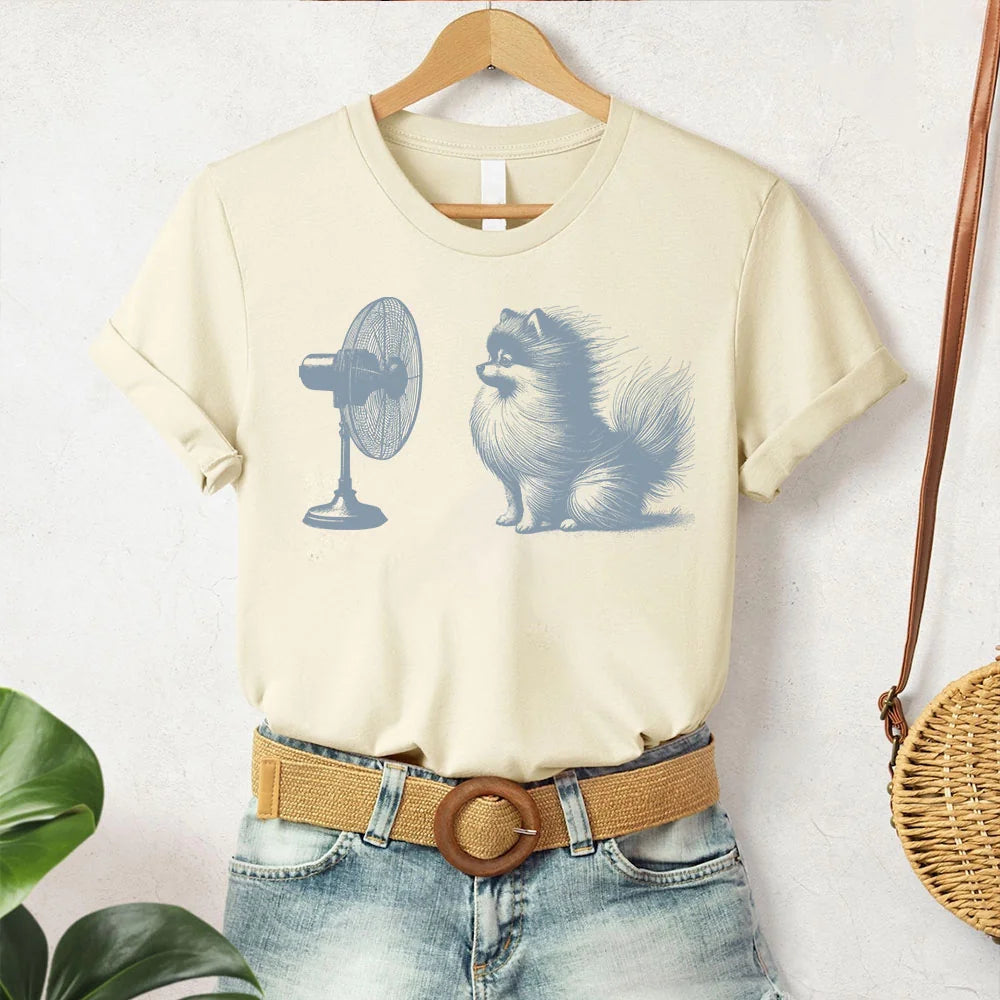 Pomeranian, Pom Shirt, Dog with Fan, Vintage Dog TShirt, Pommy Mom, Funny Dog Shirt, Pomeranian Dad Gift, Windy Dog Shirt