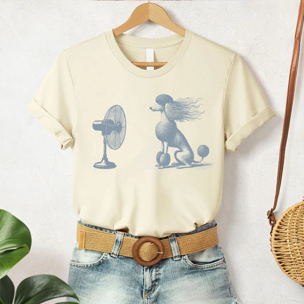 Poodle, Spoo Shirt, Dog with Fan, Vintage Dog TShirt, Standard Poodle Mom, Funny Dog Shirt, Mini Poodle Dad Gift, Windy Dog Shirt