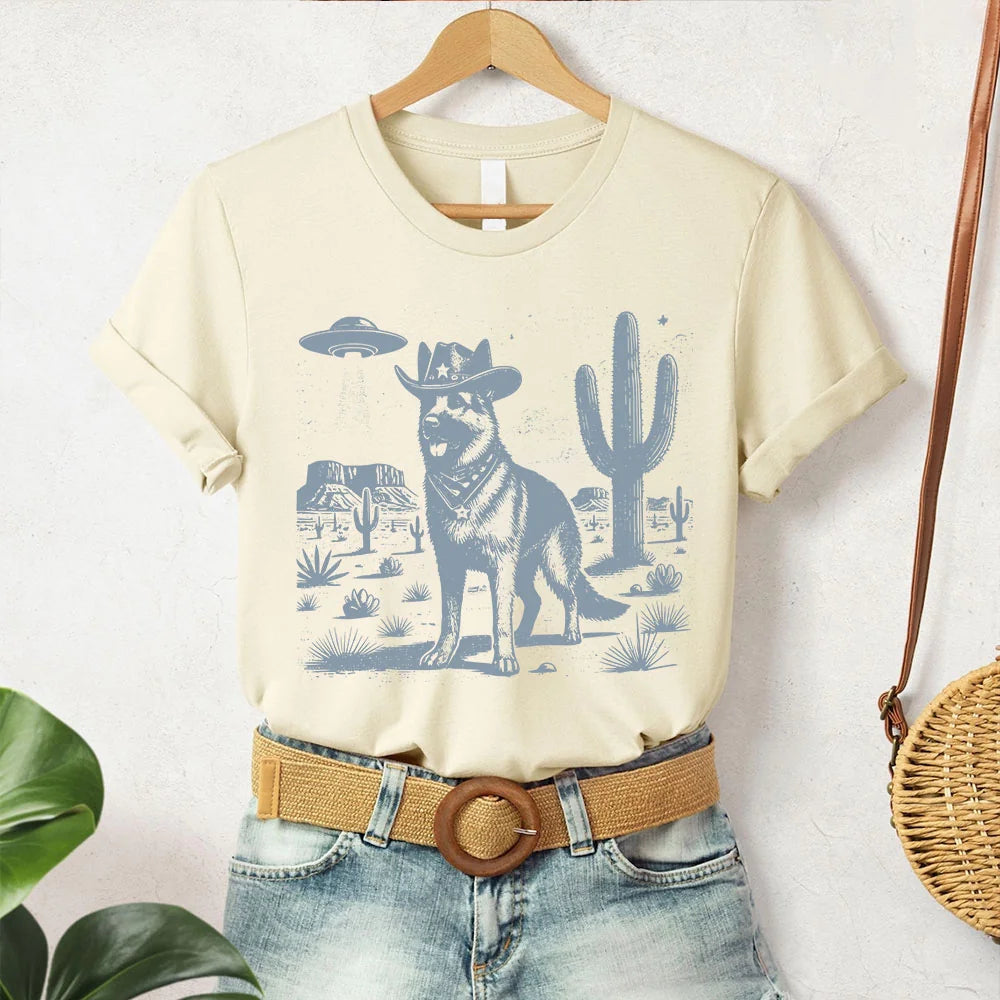 German Shepherd, Vintage Dog Shirt, UFO Western Shirt, Retro T-Shirt, Cowboy Dog TShirt, GSD Mom, GSD Dad, German Shepherd Gift