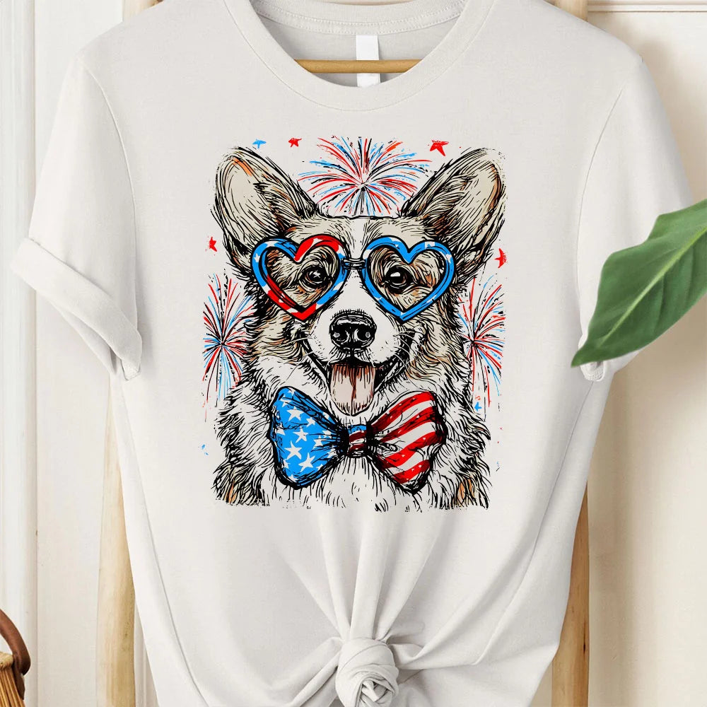 Corgi Patriotic Dog, USA, America, Pet Lover, 4th of July, Soft Style T-Shirt