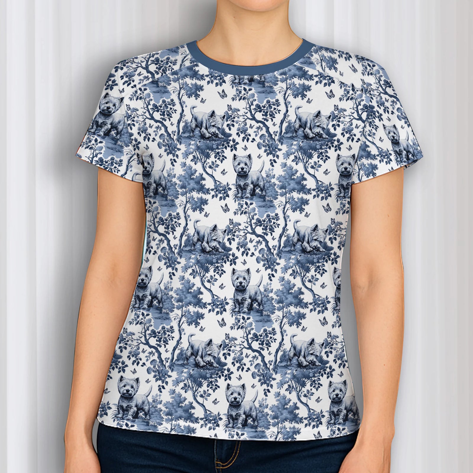 Westie Vintage Toile Shirt – Scottish Dog Mom Tee, West Highland Terrier Women's T-Shirt, Rustic Dog Lover Gift, Housewarming or Wedding Gift