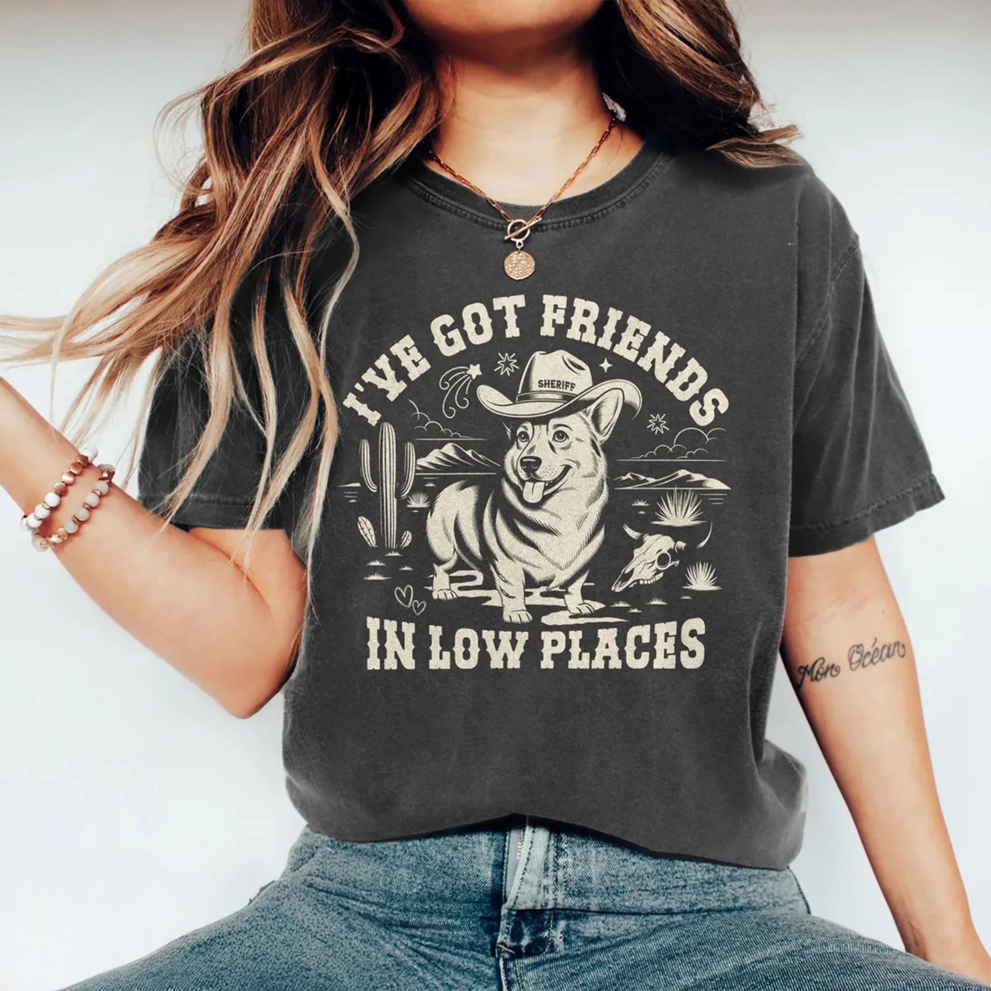 Corgi T-Shirt Funny Personalized Corgi Gift Vintage Western Pembroke Welsh Corgi Tshirt Corgeek Gifts Ive Got Friends In Low Places Tee