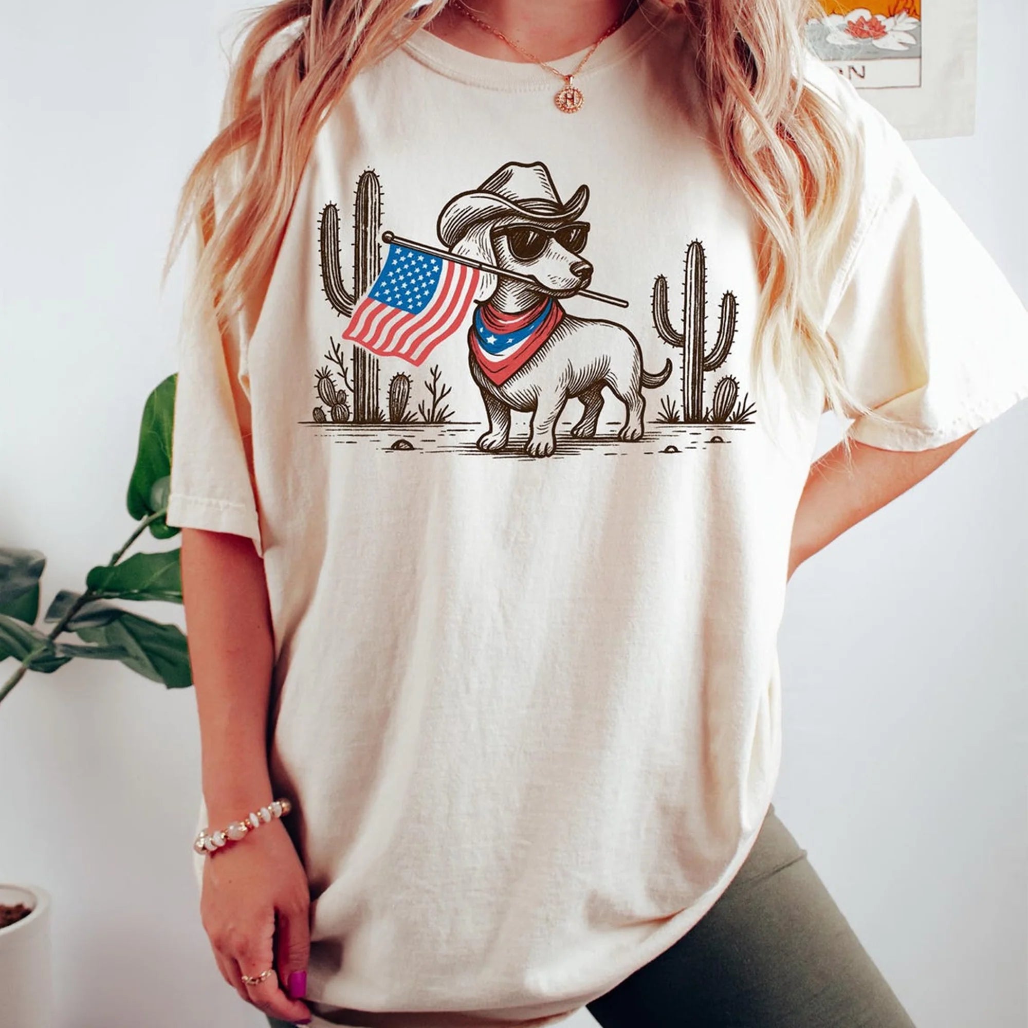 Comfort Colors ® 4th of July Patriotic Dachshund Shirt, Cowboy Dog USA Flag Western T-Shirt, Red White Blue Dog Independence Day Tee