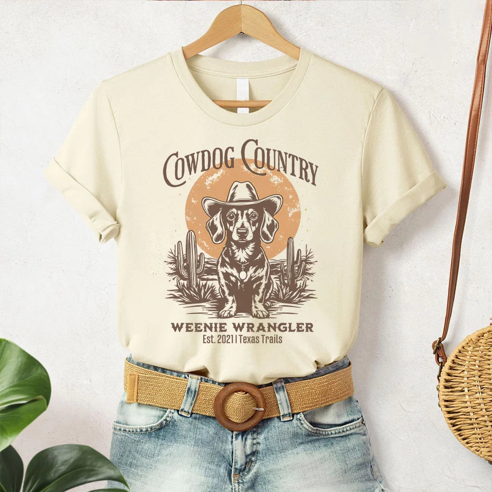 Cowdog Country Funny Dachshund Shirt, Dog Lover Gift, Western Wiener, Vintage Doxie T-Shirt, Dachshund Gift for Dog Moms & Dads, Doxie mom