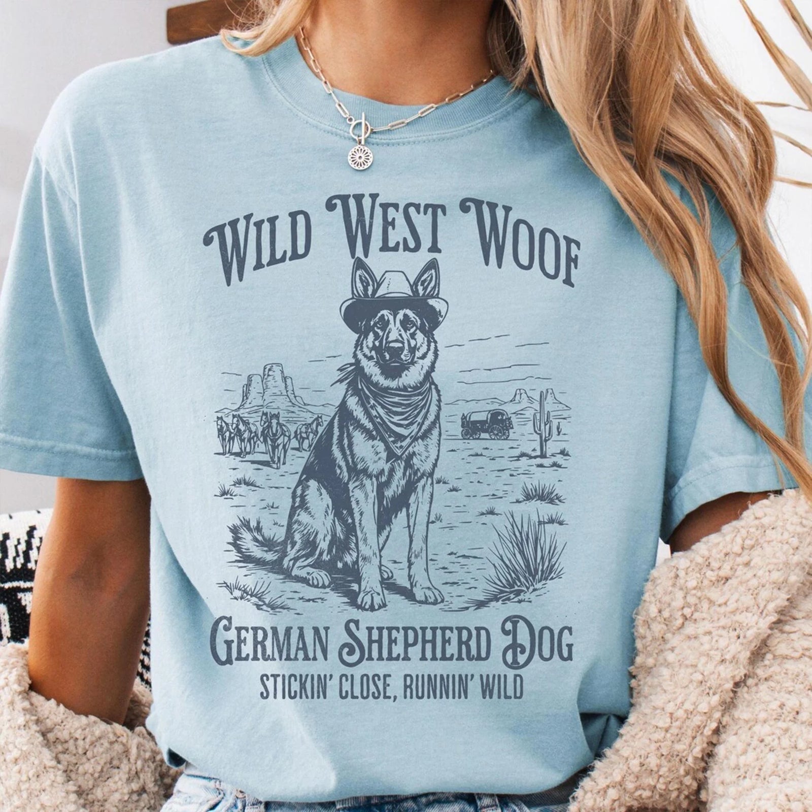 Wild West German Shepherd Shirt – Western Dog Shirt, Funny T-shirt, Cowboy Dog Tee, Funny Dog Owner Gift, German Shepherd Mom Shirt