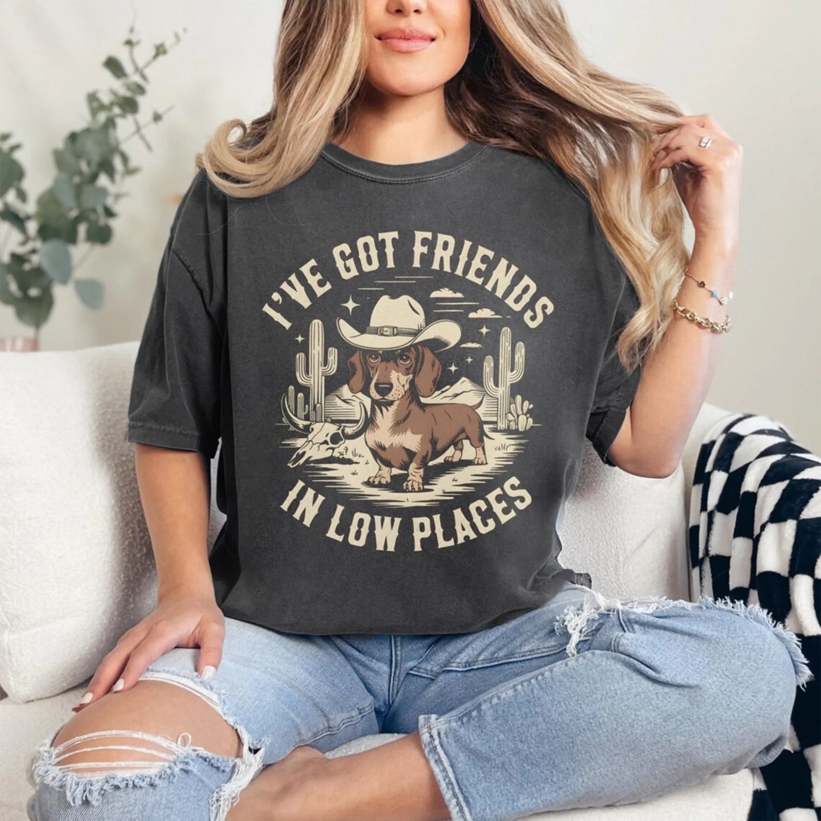 I've Got Friends In Low Places T-Shirt Funny Dachshund Gift Vintage Wiener Dog Tshirt Western Dog Tshirt Doxie Mom Tee