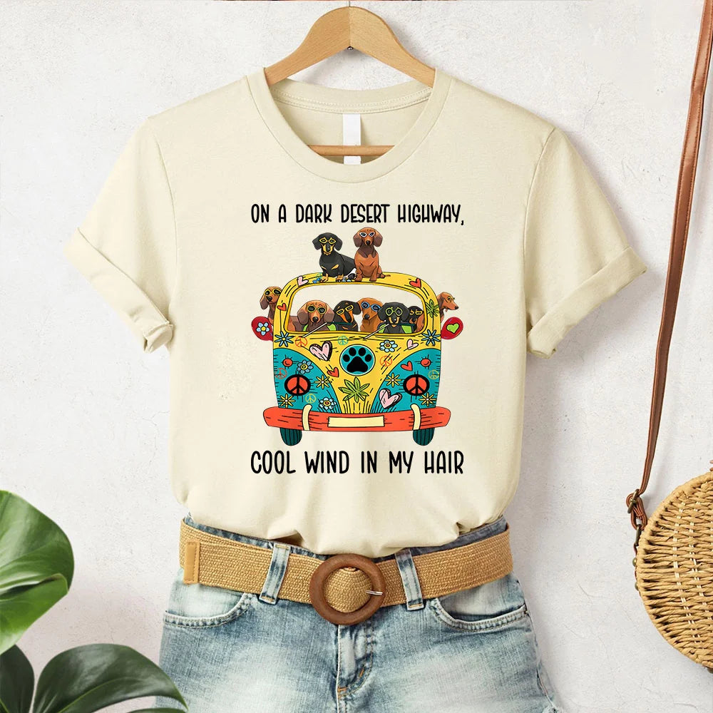 Cool Wind in My Hair on a Dark Desert Highway Dachshund Shirt | Dachshund T-Shirt | Dachshund Lovers Tee | Dachshund Gift