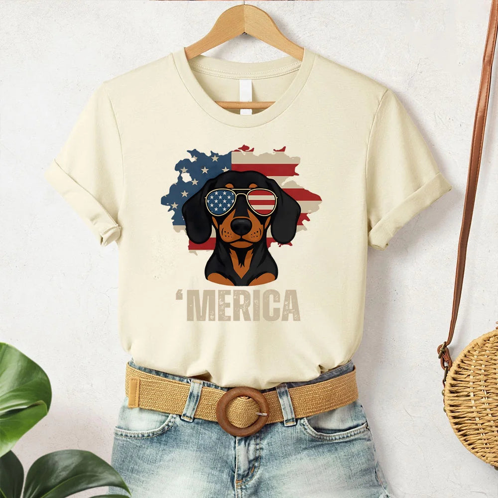'Merica Dachshund 4th of July T-Shirt - Wiener Dog Shirt - Dog Lover Patriotic Shirt - Fourth of July Dachshund Tee