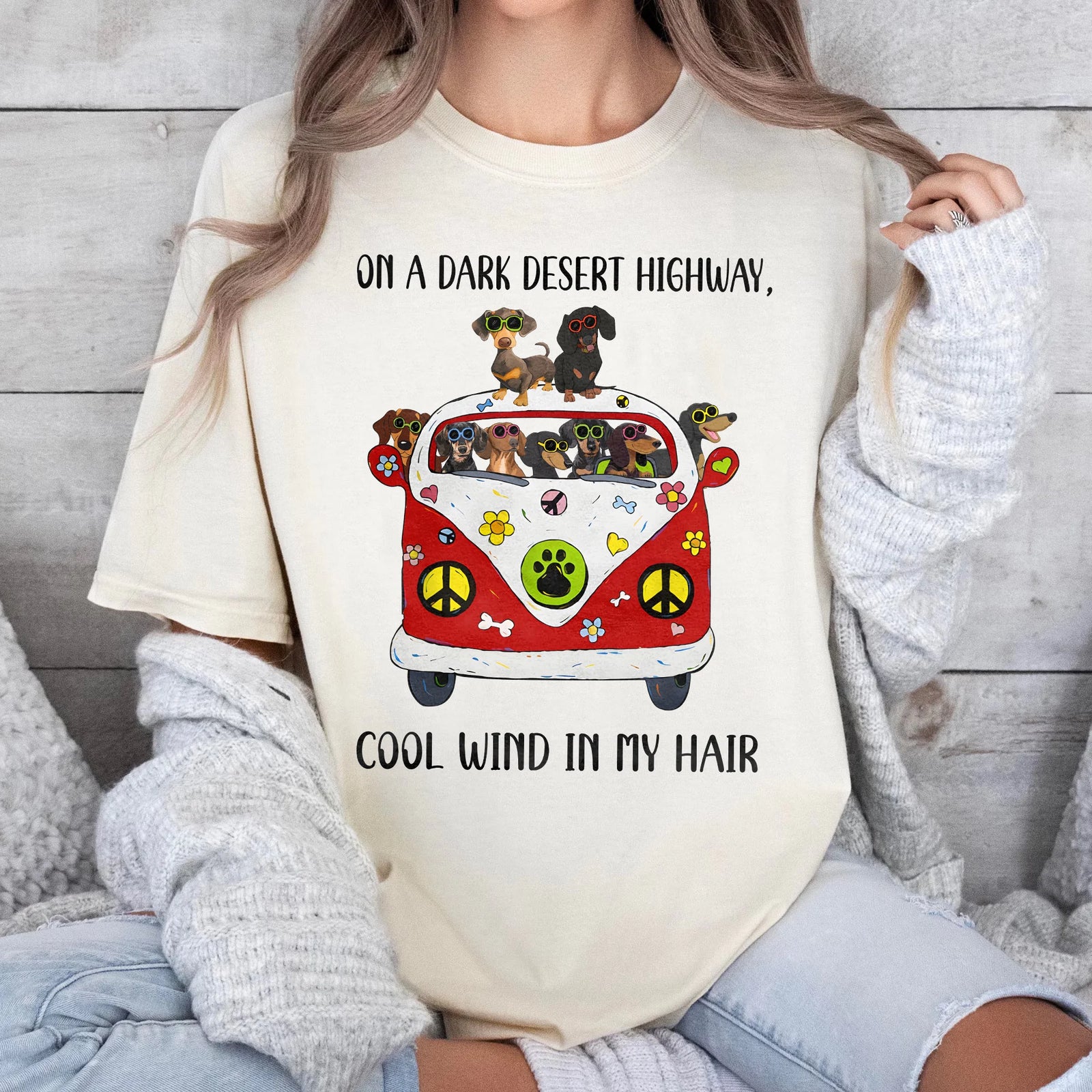 On A Dark Desert Highway Cool Wind in My Hair Dachshund Shirt | Dachshund T Shirt | Dachshund Lovers T-Shirt| Dachshund Gift