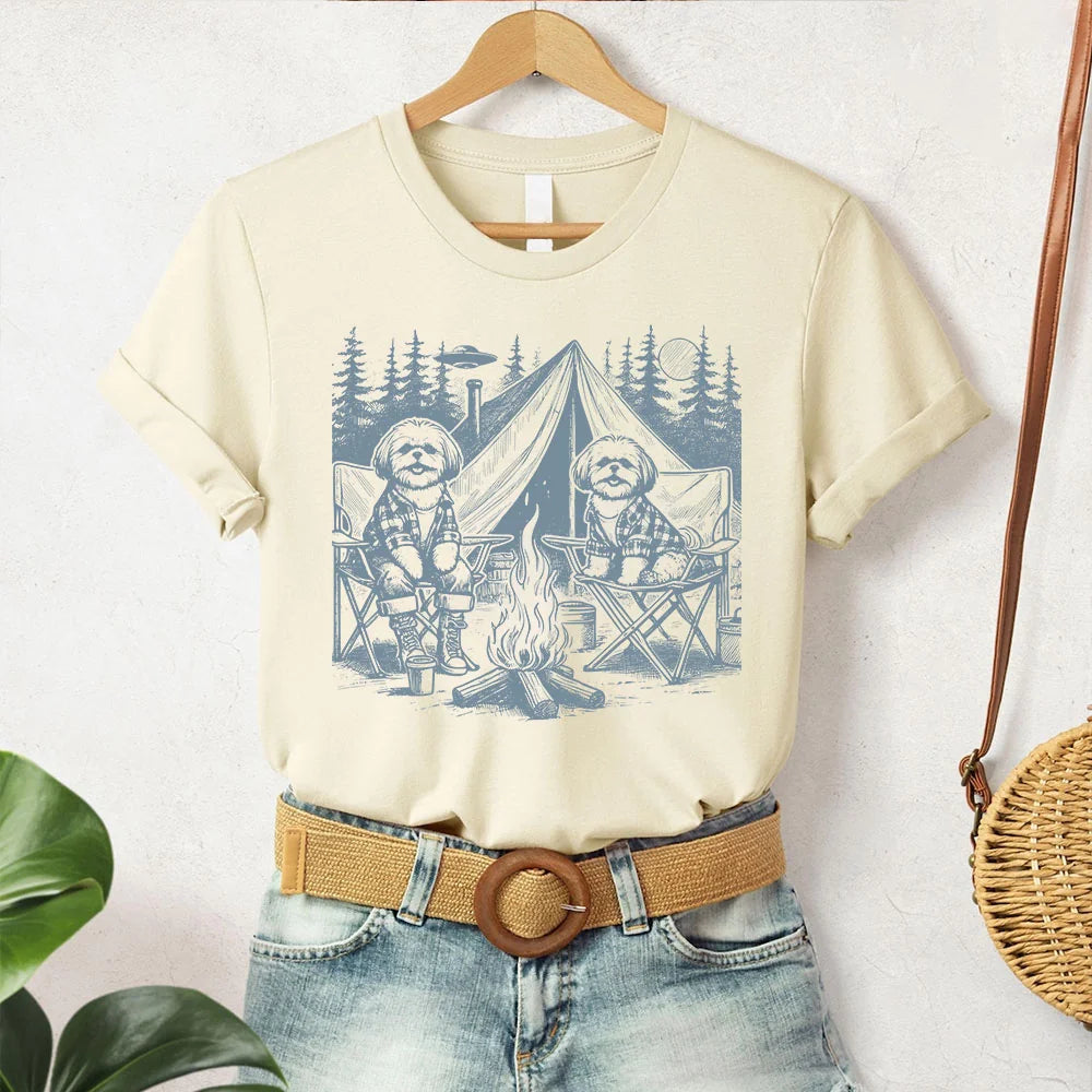 Shih Tzu, Dog Camping T-Shirt, Vintage Dog Shirt, Funny Dog Shirt, Camping T-Shirt, Shih Tzu Mom, Dog Dad, Summer Camp UFO Dog Outdoor Tshirt