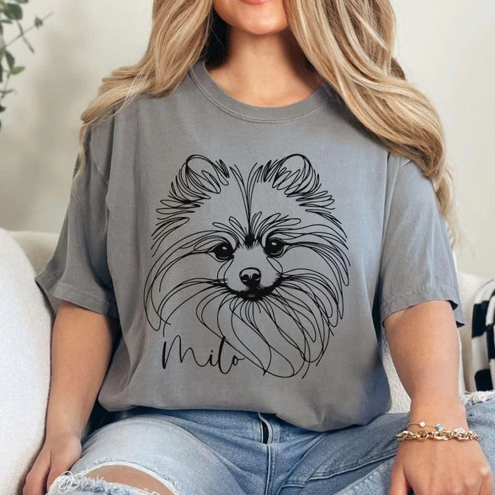 Custom Pomeranian T-Shirt, Comfort Colors Personalized Pom Dog Mom Shirt, Line Art T-Shirt for Dog Mom, Minimalist Shirt for Dog Lover