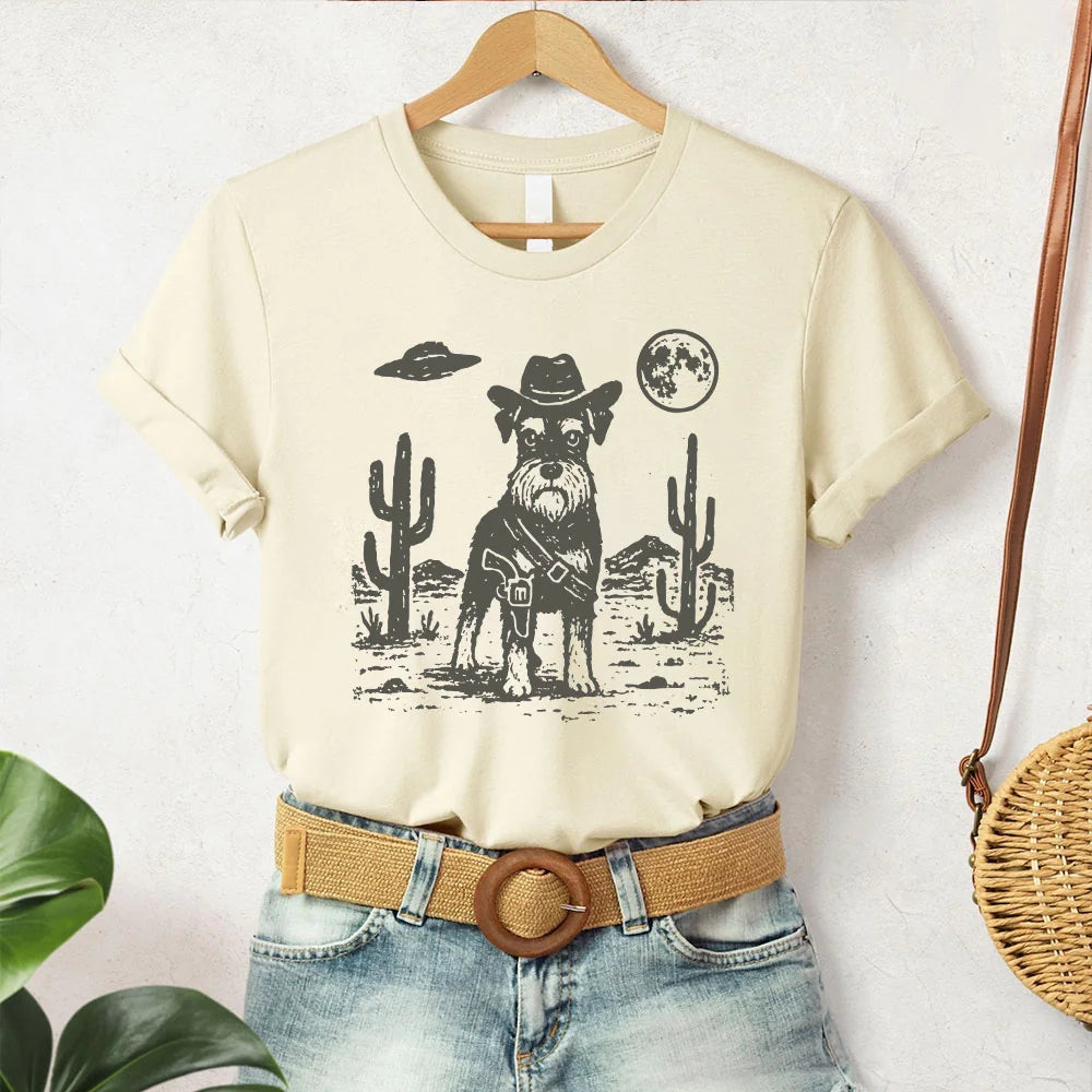 Comfort Colors Schnauzer Western T-Shirt - Mini Schnauzer Cowboy Style Tee, Miniature Schnauzer Vintage T, Mom Schnauzer Dad Tee, Schnauzer