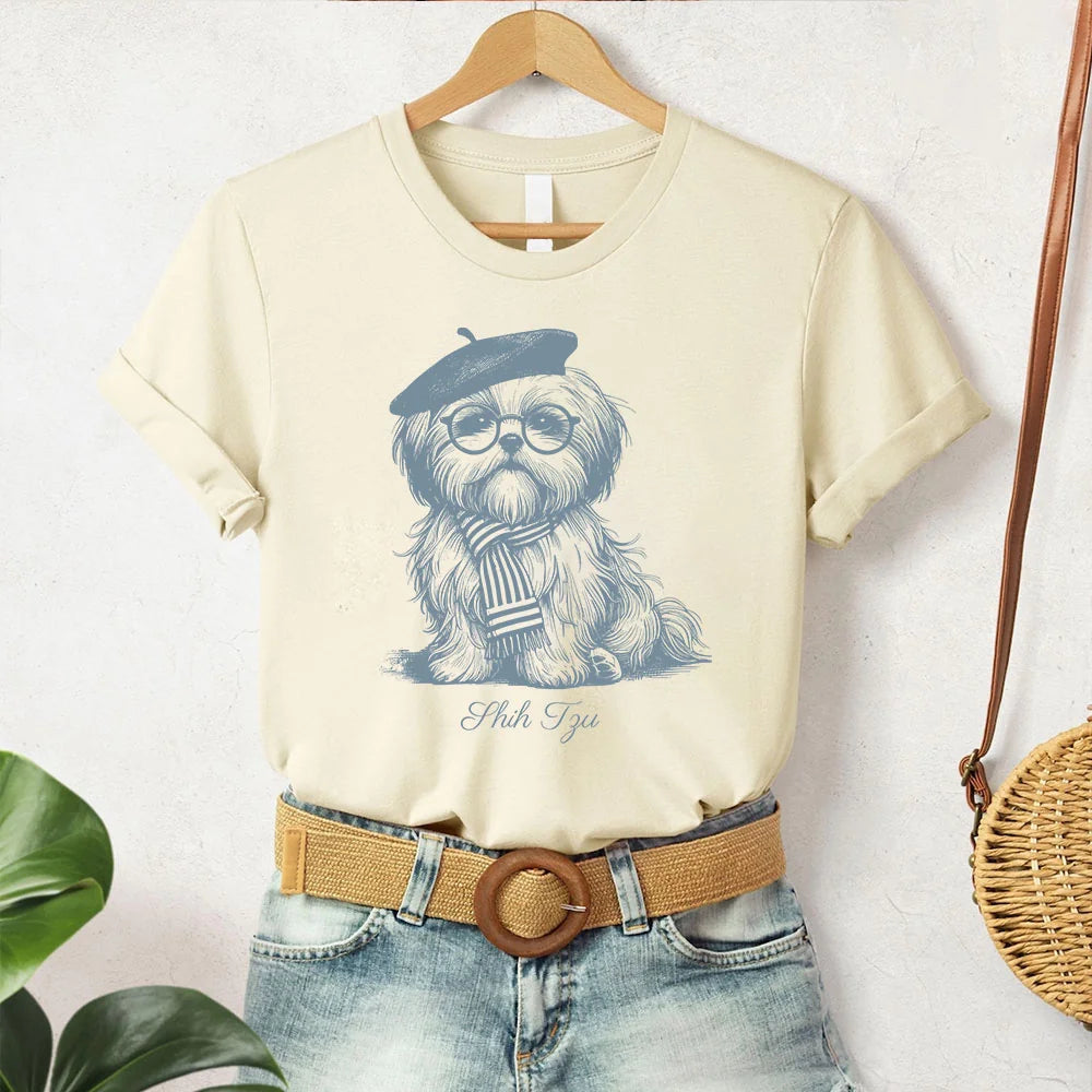 Shih Tzu, Shitzu Shirt, French Dog, Vintage Dog T-Shirt, Shih Tzu Mom, Funny Dog Shirt, Shih Dad Gift, Paris France Beret tshirt