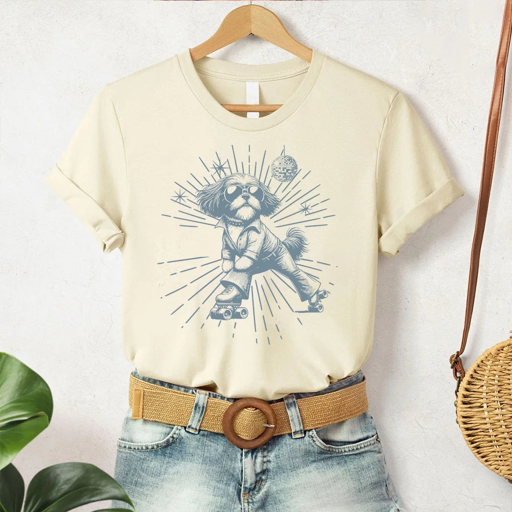Shih Tzu, Shih Tzu Shirt, Dog Roller Skate Disco, Vintage Dog T-Shirt, Shih Tzu Mom, Shih Tzu Dad, Shih Tzu Gifts, 70s, Disco Ball
