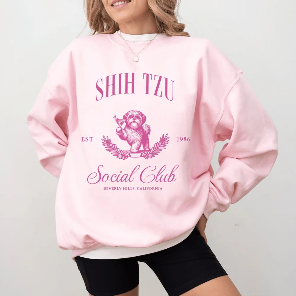 Shih Tzu Social Club Name Sweatshirt, Custom Dog Mom Crewneck Sweater, Gift for Shih Tzu Lover, Dog Mama Shirt, Dog Owner Gifts, Dad Tee