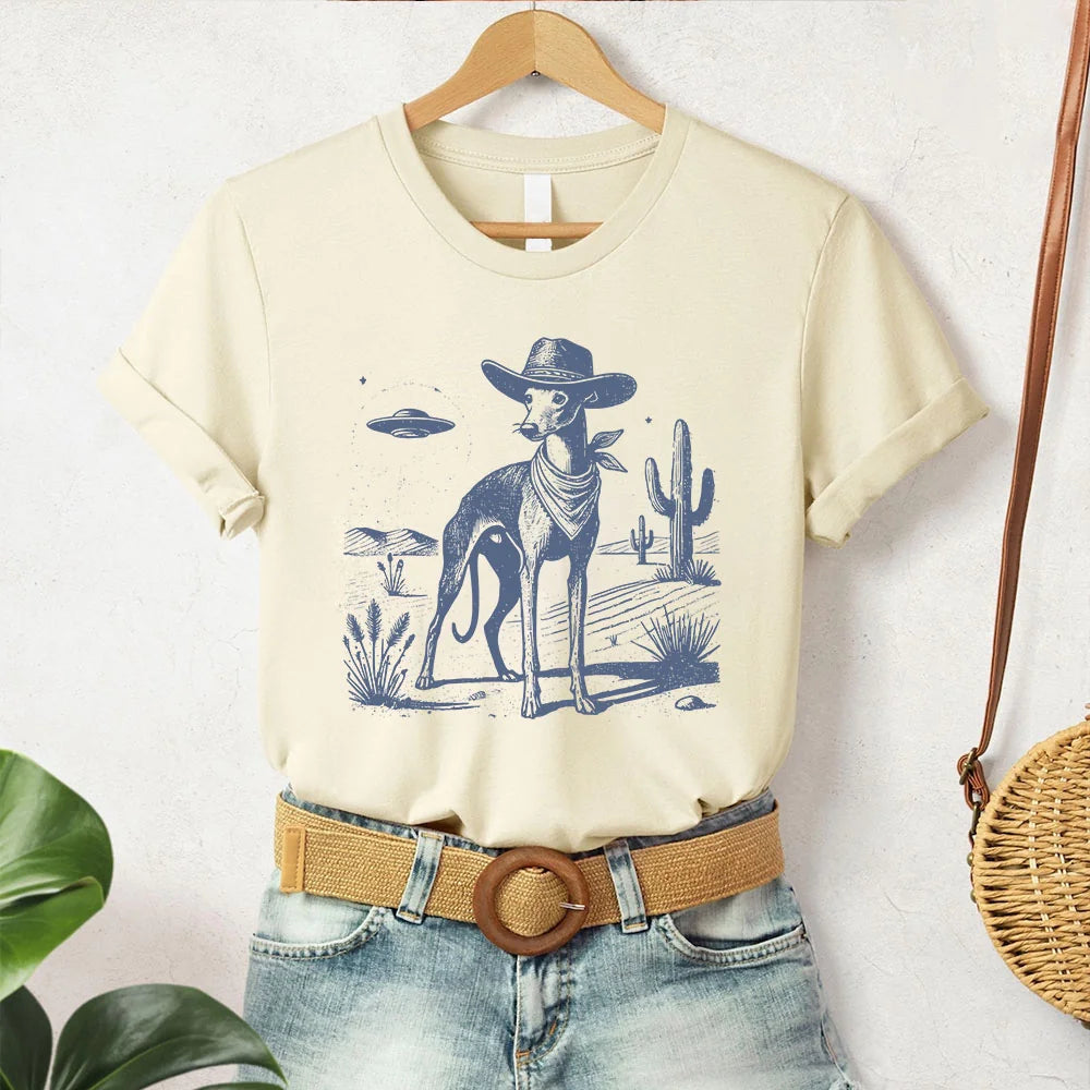 Greyhound Shirt, Whippet Vintage Shirt UFO Western Shirt, Retro T-Shirt, Cowboy TShirt, Wild West, Dogful DogMom, Dogfulness Shirting Iggy