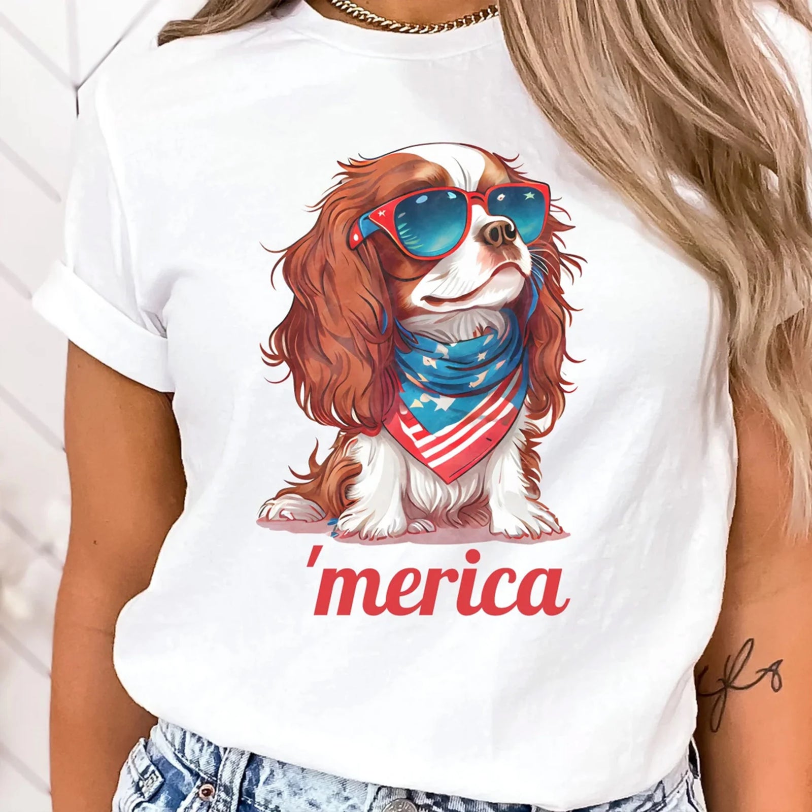 Cavalier King Charles Spaniel Dog 4th of July T-Shirt, 4th O July Shirt, Merica Shirt, Spaniel Mama Shirt, Cavalier King Spaniel Dad Shirt