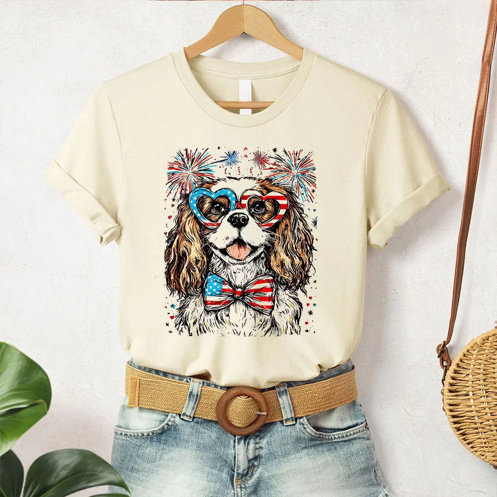 Cavalier King Charles Spaniel Patriotic Dog, USA, America, Pet Lover, 4th of July, Soft Style T-Shirt