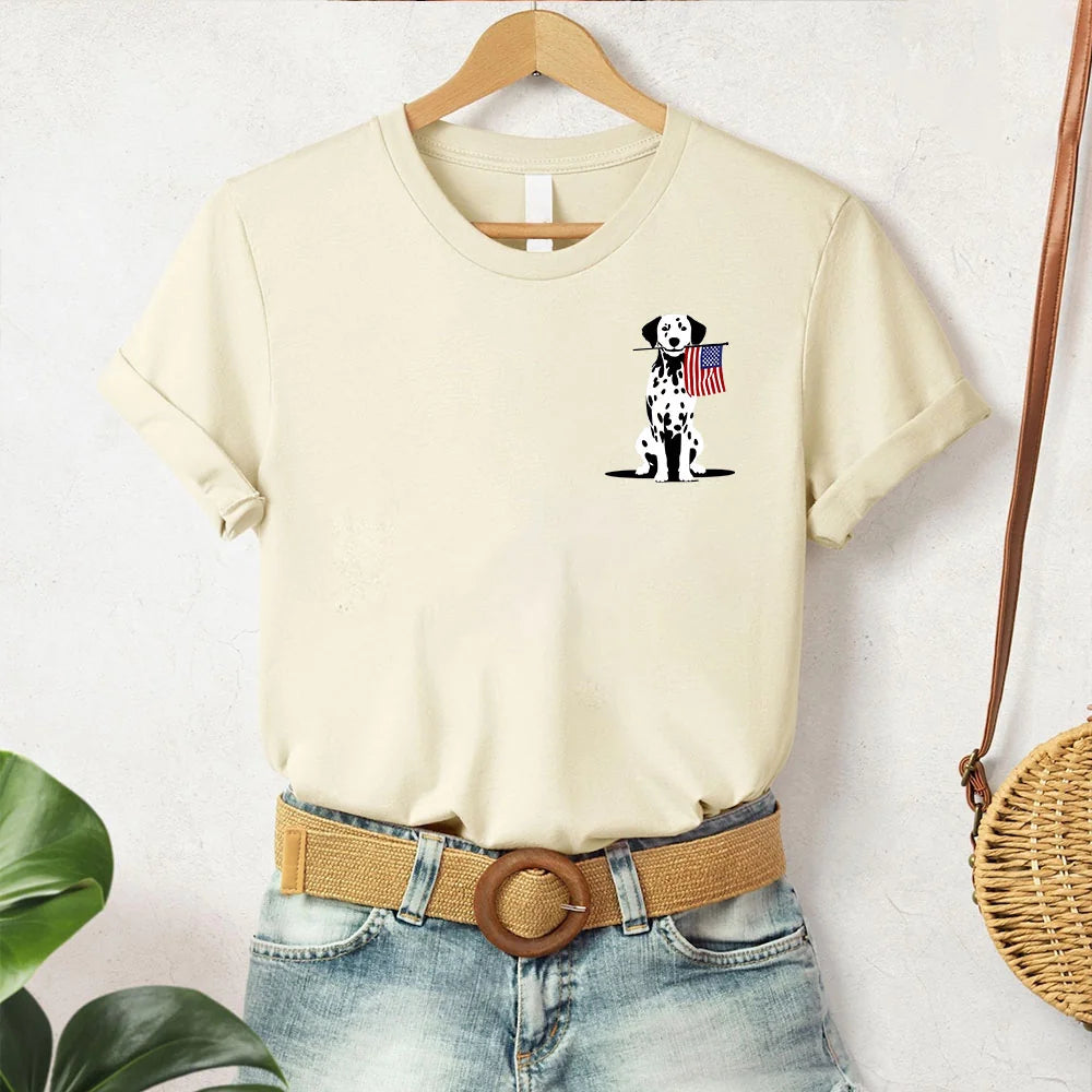 Dalmatian American Flag T-shirt, Memorial Day 4th of July Tee, Patriotic Unisex Shirt, Dog Lover Gift, USA Flag Graphic Tee