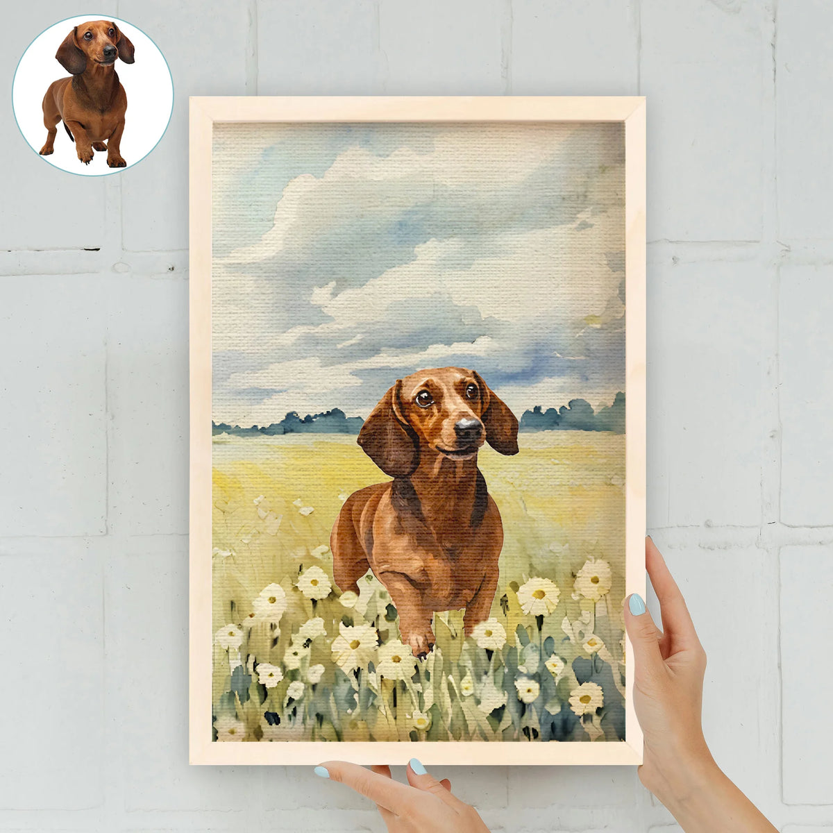 Personalized whimsical Dachshund Art, Chinoiserie Dog Lover, maximalist Grand Millennial aesthetic, portrait canvas copy