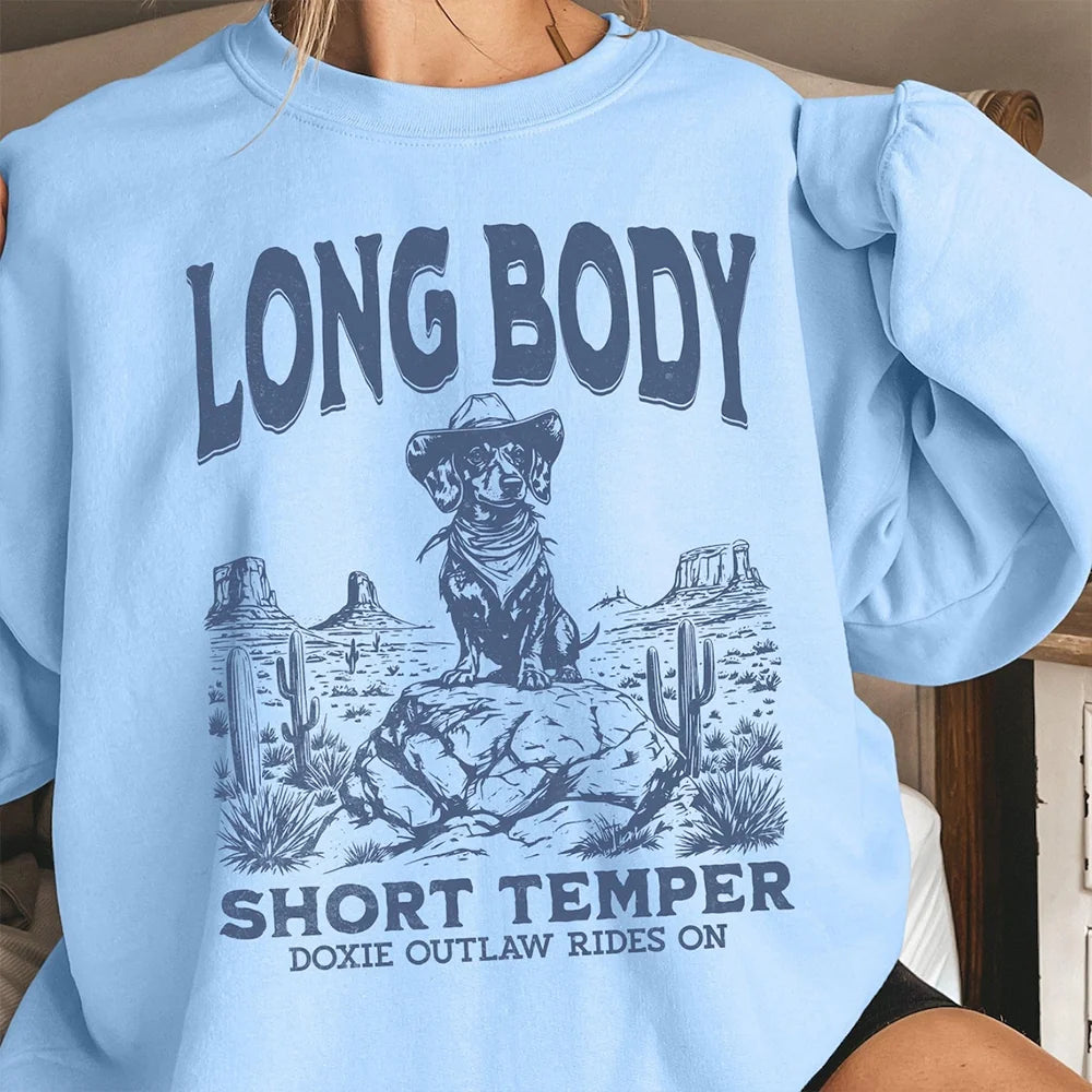 Funny Dachshund Cowboy Sweatshirt, Dog Lover Gift, Western Wiener Dog Pullover, Vintage Doxie Sweater, Dachshund Gift for Dog Moms & Dads