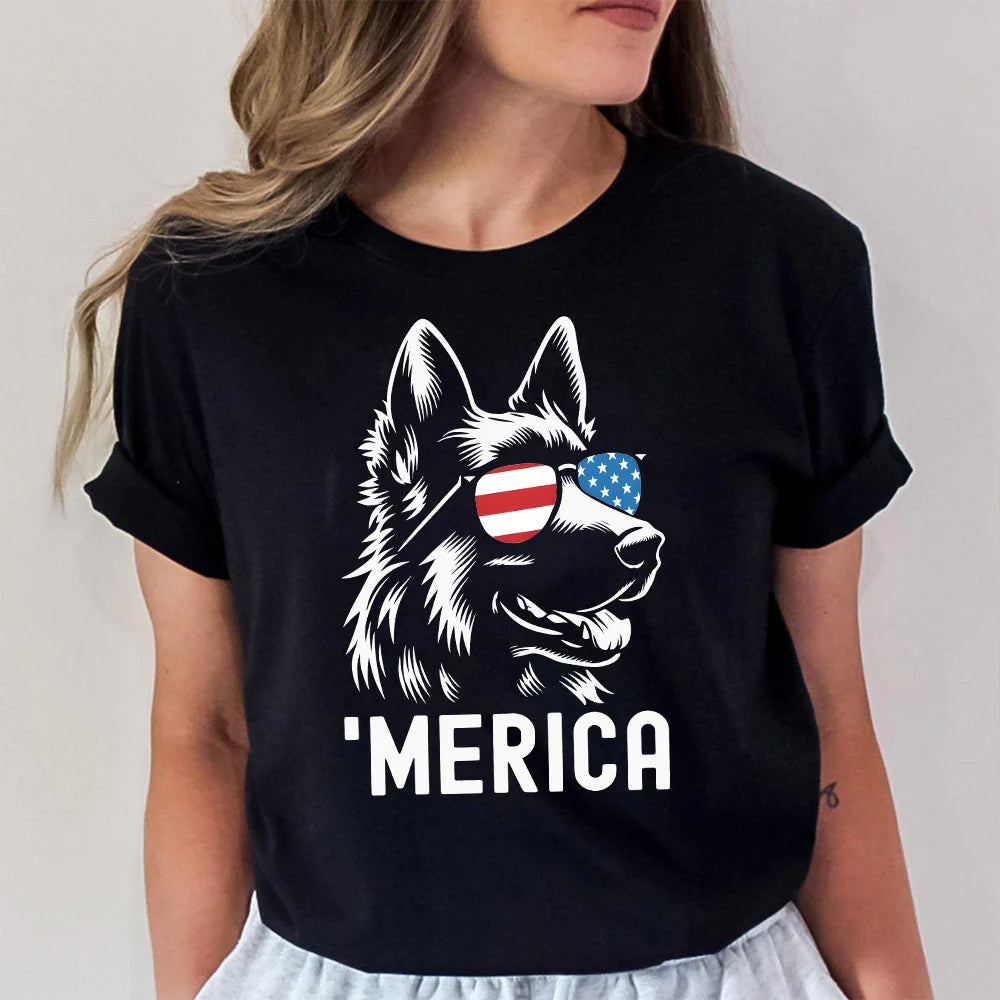 Merica German Shepherd Shirt | 4th of July Dog T-Shirt | Shepherd Dog Lover Gift | Patriotic Dog Tee | German Shepherd Mom &amp; Dad Shirt