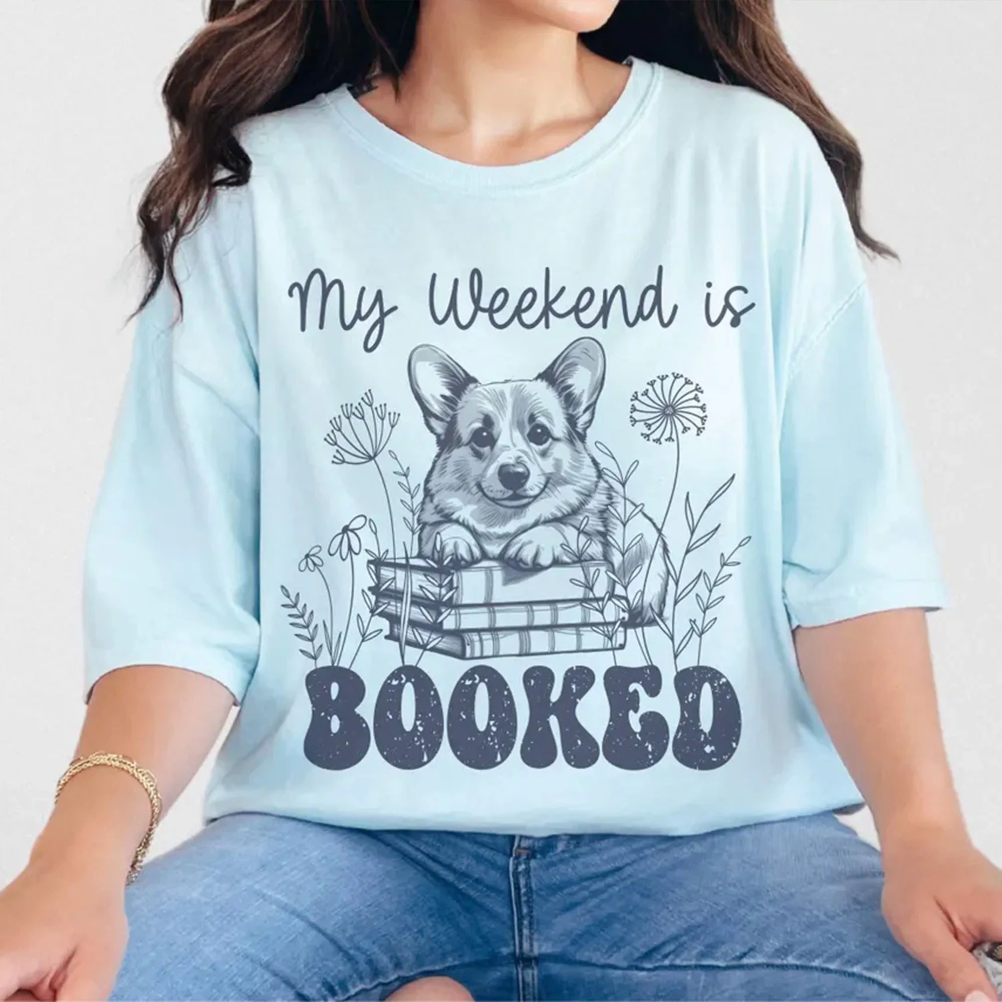 Corgi Sweatshirt for Book Lovers Comfort Colors Tshirt Funny Dog Person Gift Bookish Corgi Mom Sweater Cute Botanical Floral Graphic Tee