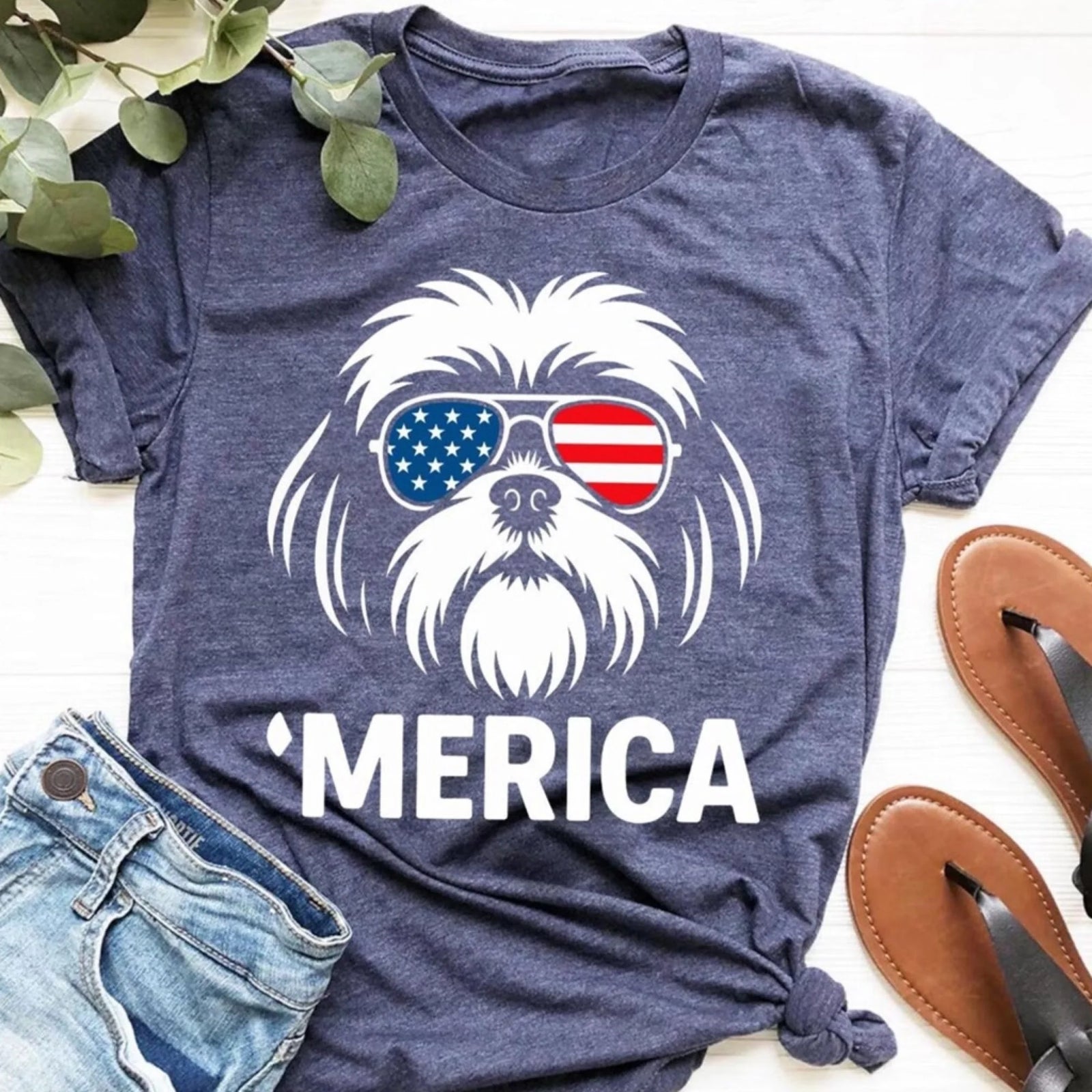 Shih Tzu Merica T-Shirt | 4th of July Dog Shirt | Patriotic Shih Tzu Shirt | Shih Tzu Mom & Dad Gift | USA Shih Tzu Dog Gift
