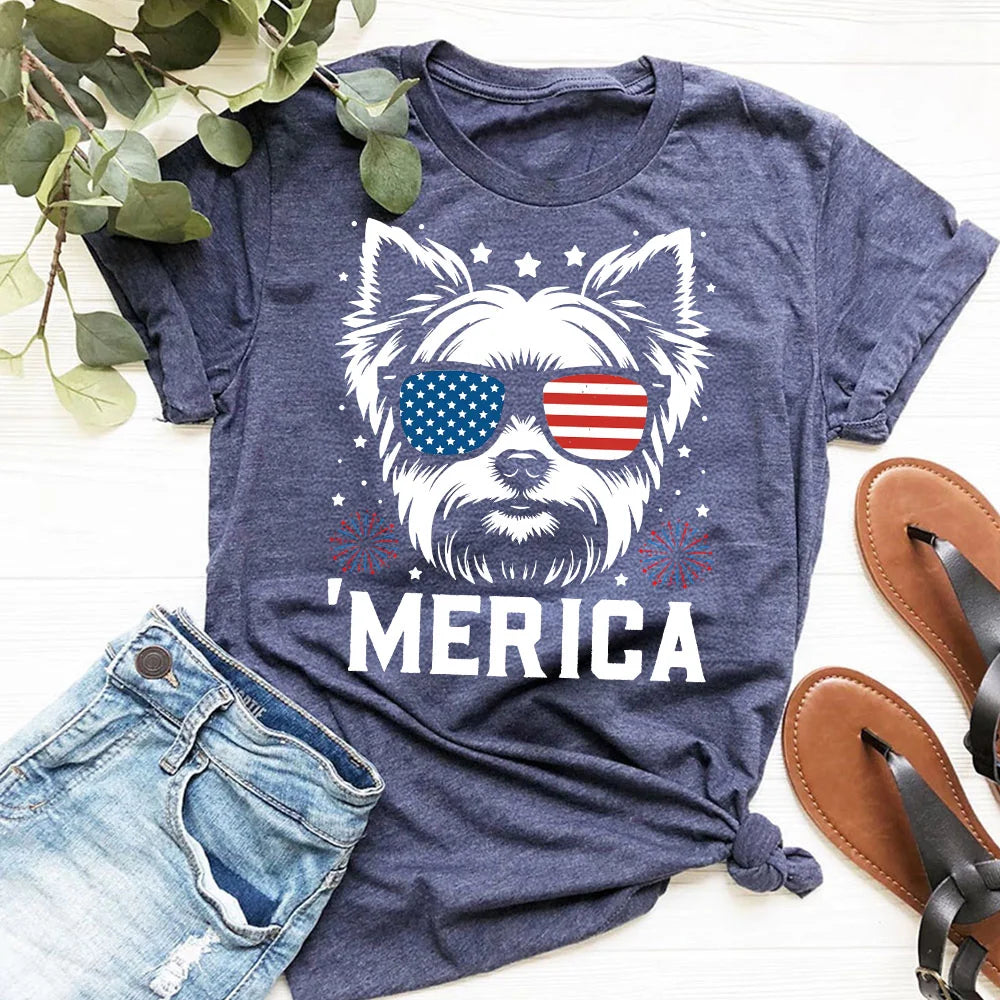 Yorkie 'Merica Funny T-Shirt | Yorkie Tee | Patriotic Yorkie Shirt | Yorkshire Terrier Shirt | Yorkie Lover Gift | Yorkie Mom Gift