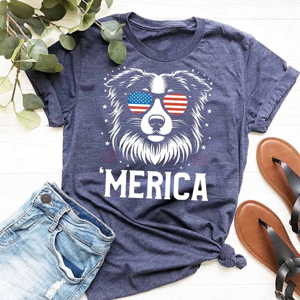 Australian Shepherd 'Merica T-Shirt | 4th of July Aussie Tee | Patriotic Dog Shirt | USA Flag Aussie Shirt | Aussie Lover Gift | Aussie Shirt