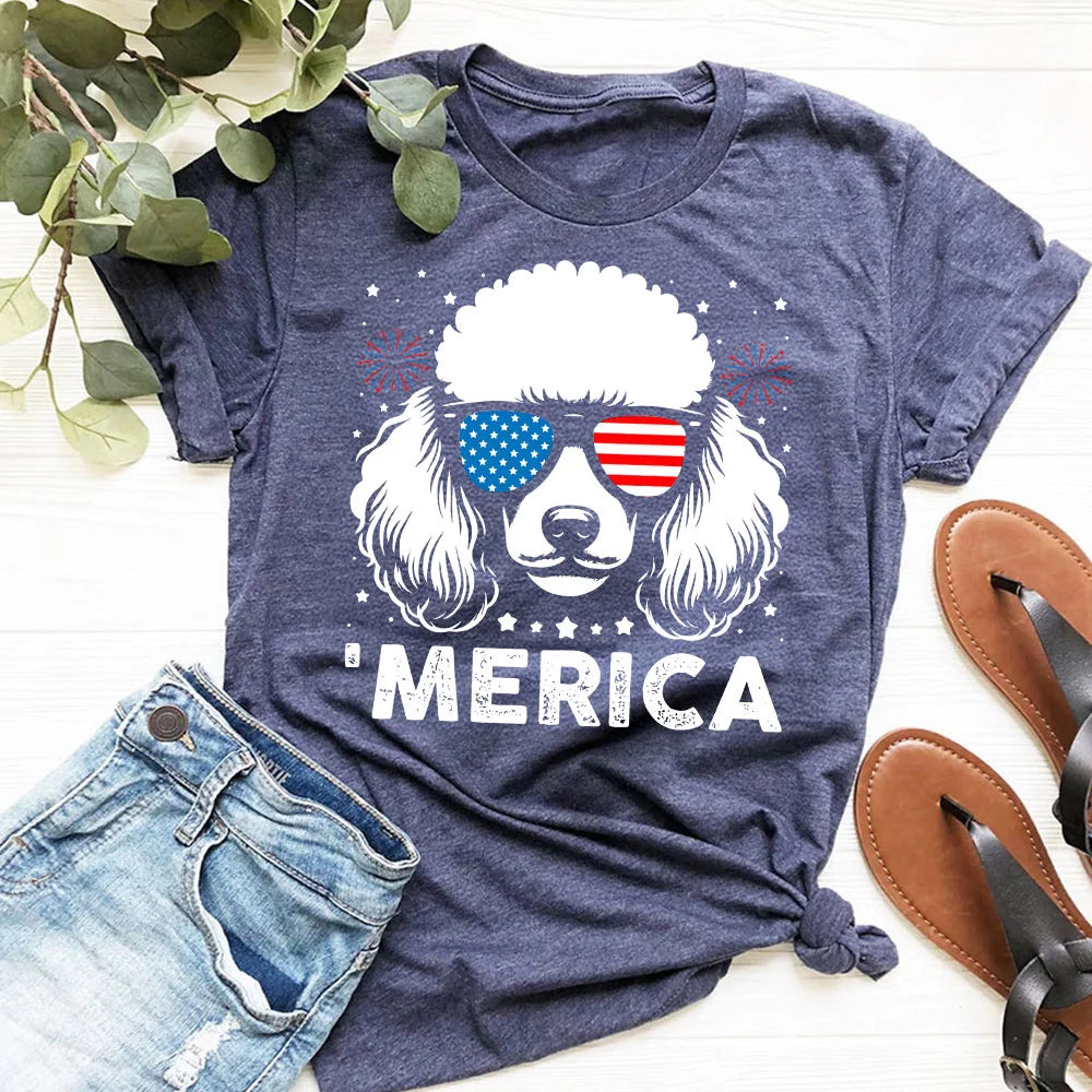 Poodle 'Merica T-Shirt | 4th of July Poodle Tee | Patriotic Poodle Shirt | Red White Blue Dog Shirt | USA Dog Lover Gift | Poodle Mom Gift