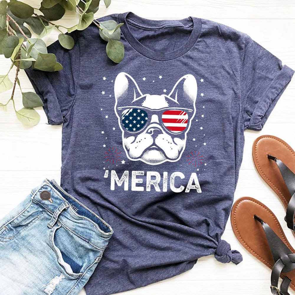 Merica Frenchie T-Shirt | 4th of July Dog Shirt | French Bulldog Tee | Patriotic Dog Lover Gift | USA Flag Frenchie Shirt | French Bulldog Tee