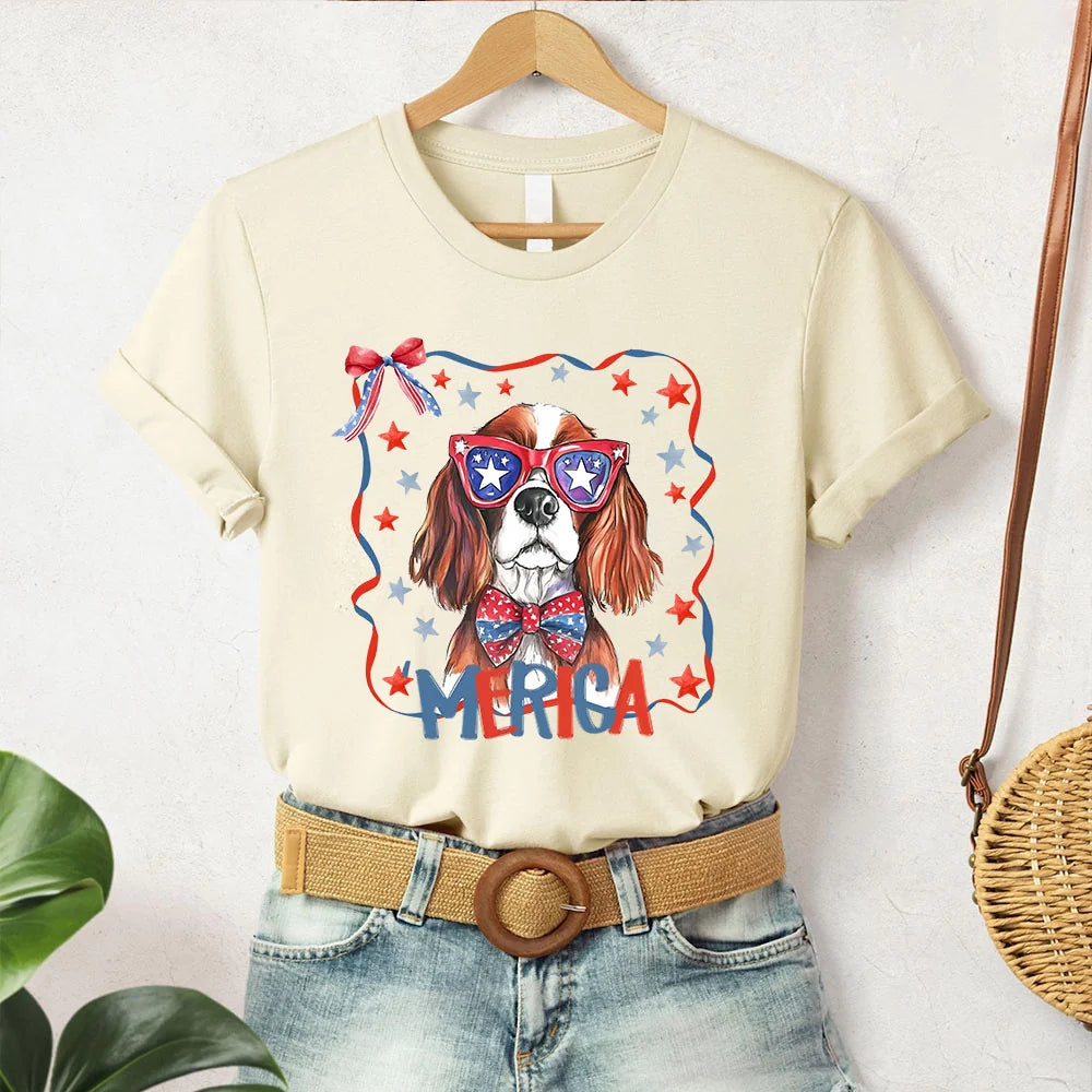 Cavalier King Charles Spaniel Patriotic Memorial Day T-Shirt | Fourth of July Dog Tee | USA Dog Lover Gift | Independence Day Cavalier Shirt