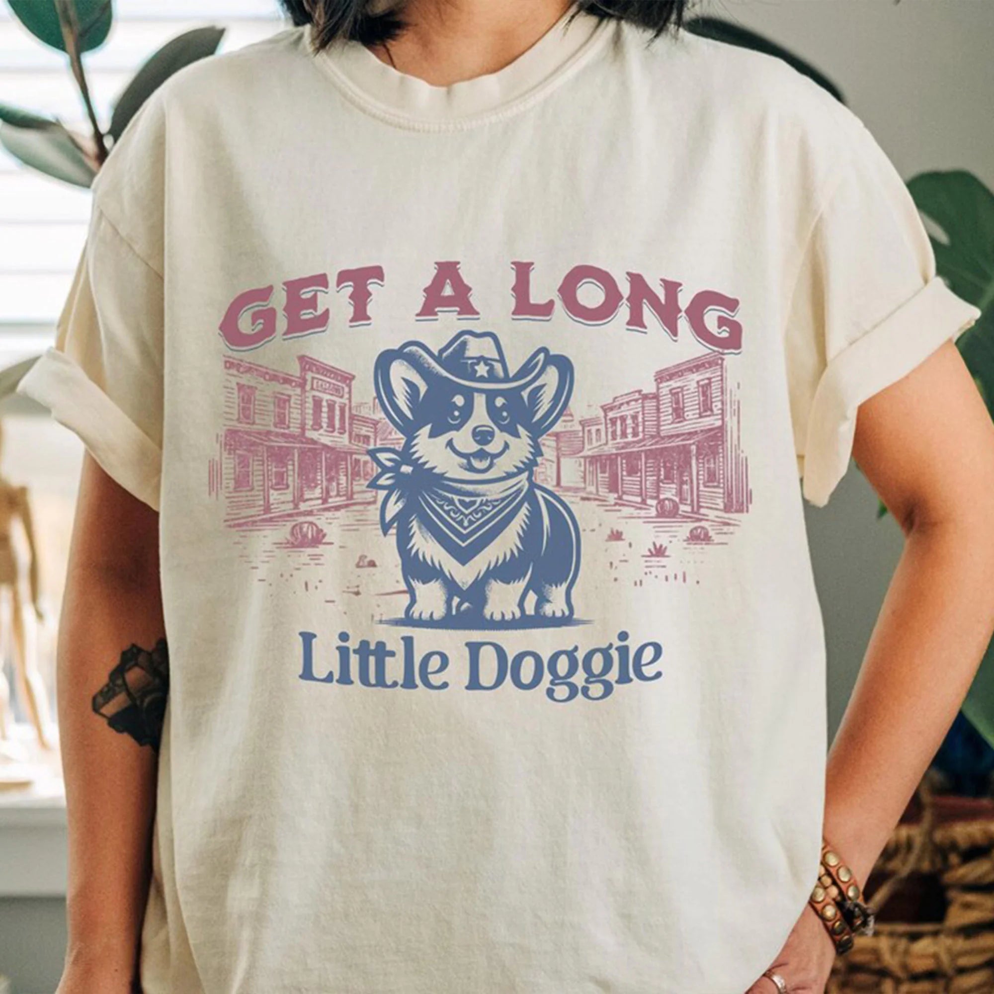 Corgi T-shirt, Corgi gifts, Corgi Mom, Get A long Little Doggie, Comfort Colors Unisex, Vintage Western Shirt, Funny Dog shirt, Dad Joke shirt