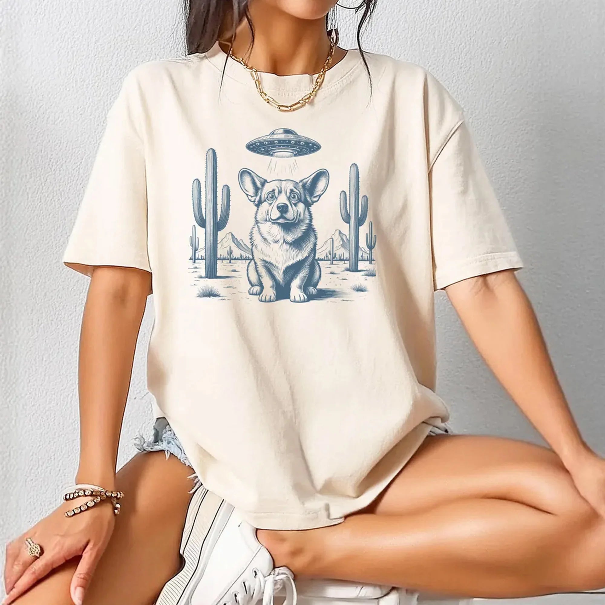 Corgi UFO Shirt, Corgeek Vintage Shirt UFO Western Shirt Retro T-Shirt, Wild West Dogful DogMom Welsh Corgi Unisex