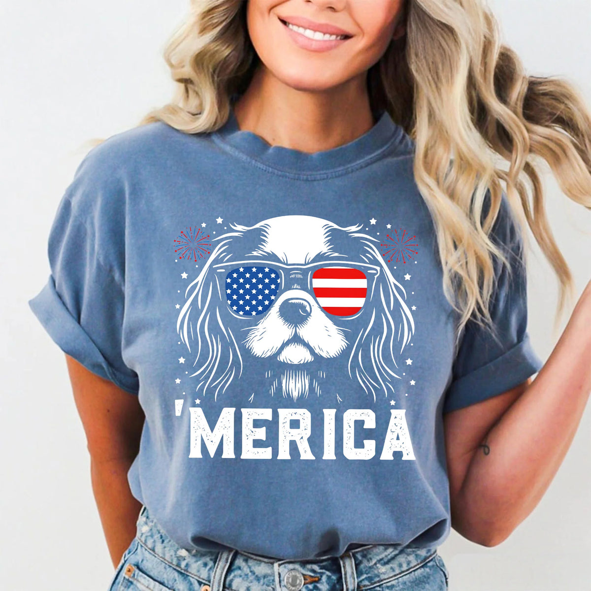 Comfort Color Cavalier King Charles 'Merica T-Shirt | 4th of July Cavalier Tee | Patriotic Cavalier Shirt | USA Dog Lover Gift | Cavalier Mom Gift