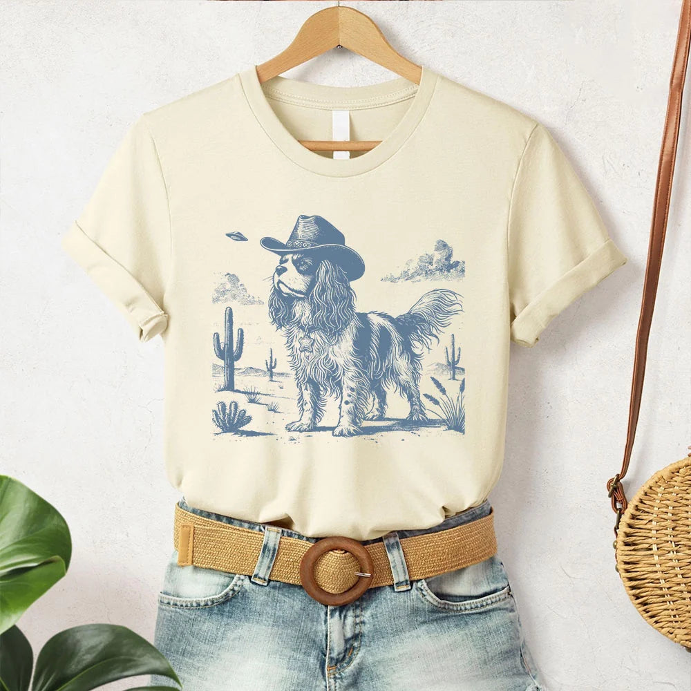 Cavalier King Charles Spaniel T-Shirt, Vintage Dog Shirt, UFO Western Shirt, Stetson Cowboy Dog, Wild West, Dog Gifts, Dog Mom, Dog Dad