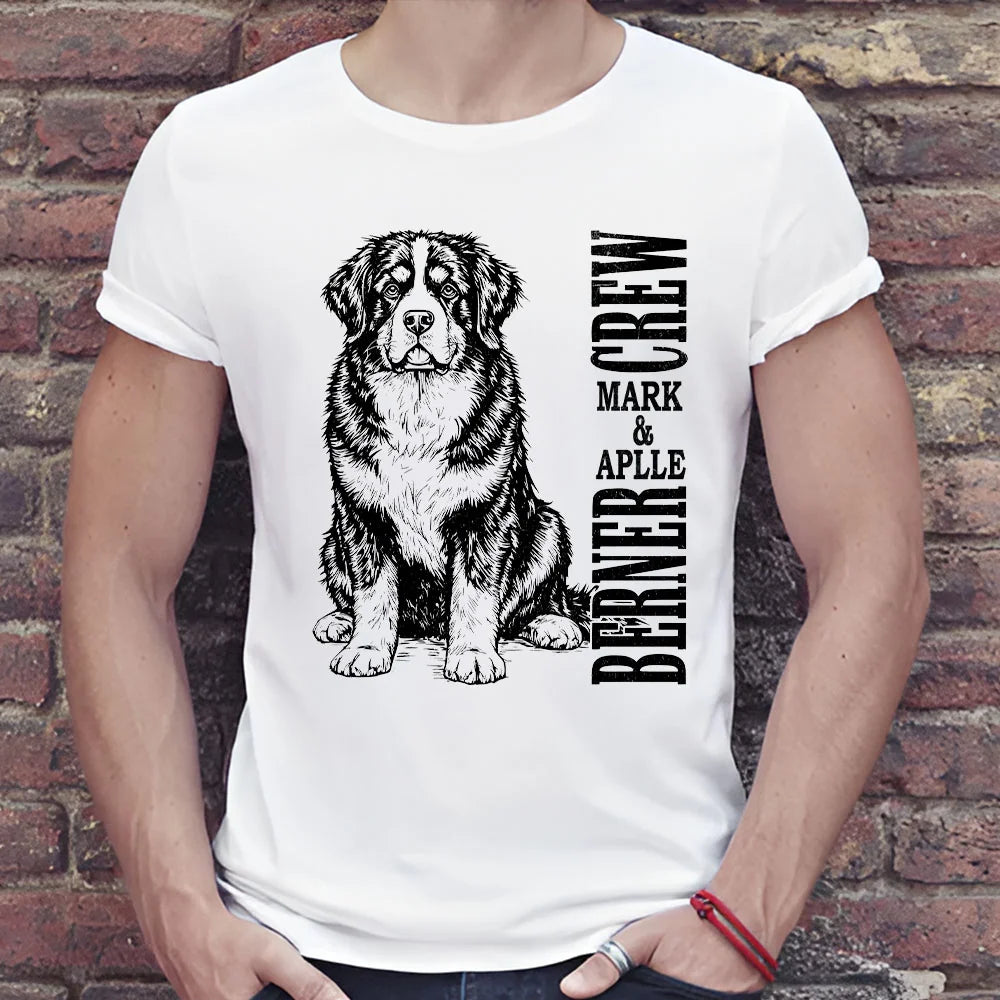 Custom Bernese Mountain Dog T-Shirt – Bernese gift for Dog Moms &amp; Dads, Personalized Berner Crew Tee, Dog Lover Gift Shirt
