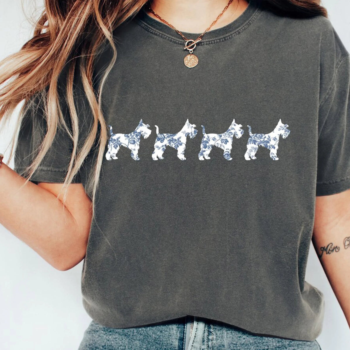 Comfort Colors Schnauzer Sweatshirt, Blue Toile Schnauzer Shirt, Dog Mom Gift, Cute Schnauzer Sweater, Schnauzie Shirt, Schnauz Pullover