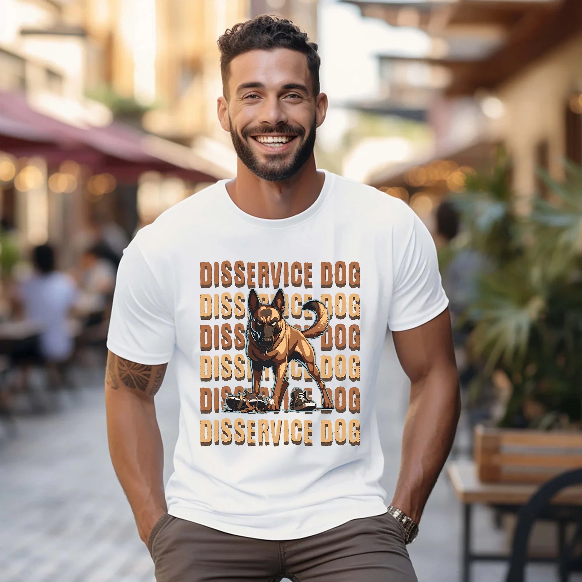 Disservice Dog Funny Malinois T-Shirt, Belgian Mal Gift, Service Dog Joke, Working K9 Police Dog Gift, Dog Trainer Tee