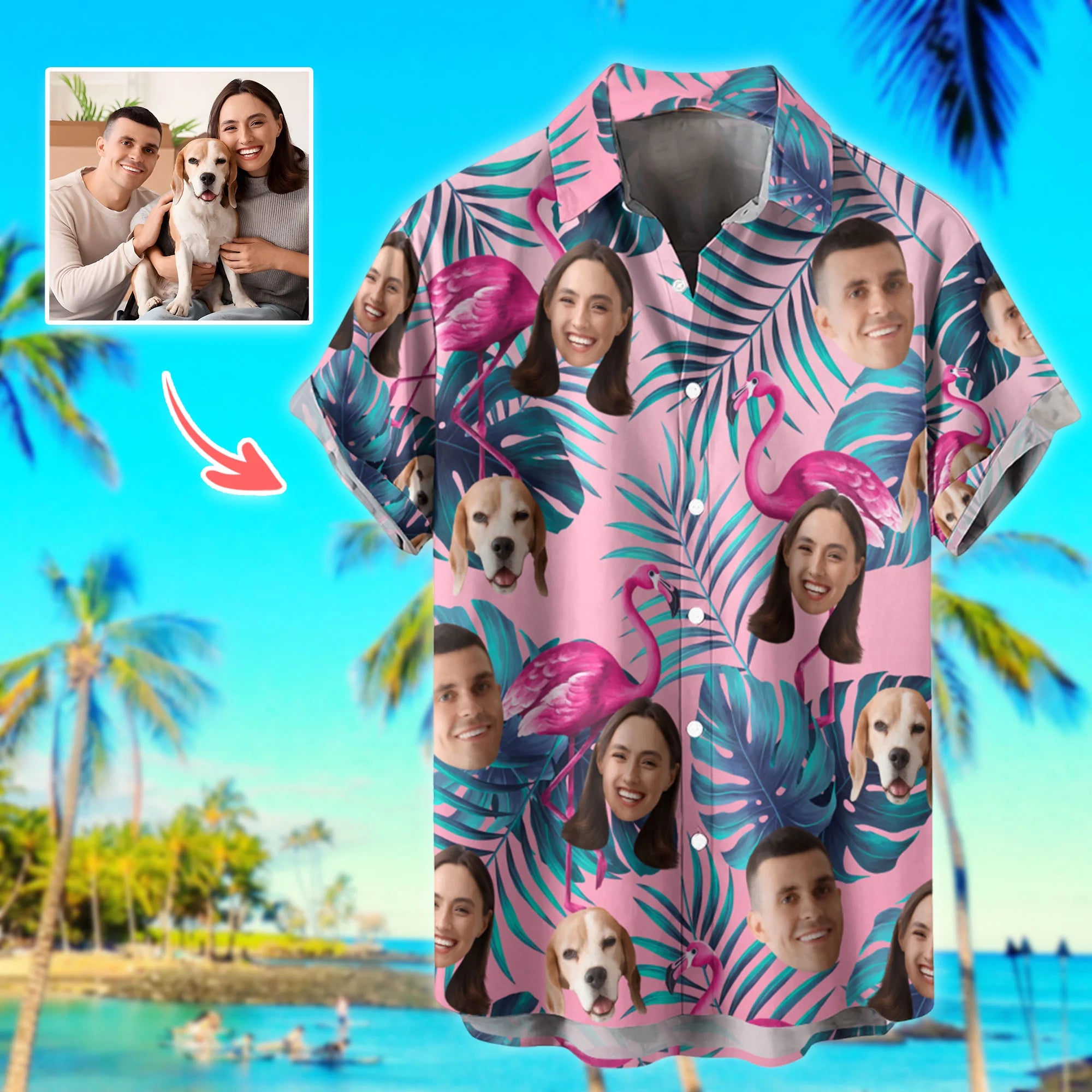 Personalized Hawaiian T-Shirt With Face, Hawaiian Custom Face Shirt for Men Women Kids, Pet, Personalized Aloha Shirt for Vacation & Gifts