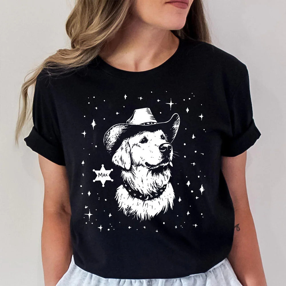 Western Golden Retriever T-Shirt with Dog Name Tee Goldie Owners Gift for Golden Mom Cowboy Style T Shirt Goldy Country T Starry Sky Custom