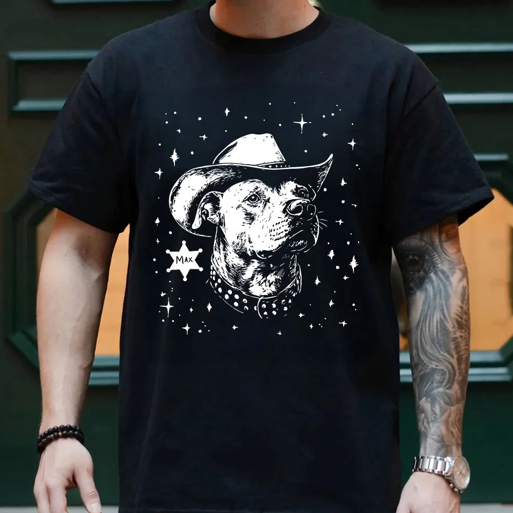Western Pitbull T-Shirt with Dog Name Tee Pitbull Owners Gift for Pittie Mom Cowboy Style T Shirt Pit Bull Country T Starry Sky Pitbull Custom