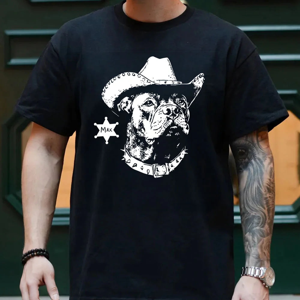 Custom Cane Corso Name Cowboy T-Shirt – Personalized Cane Corso Western T, Wild West Ranch Country Dog Name Shirt for Cane Corso Lover Dog Mom