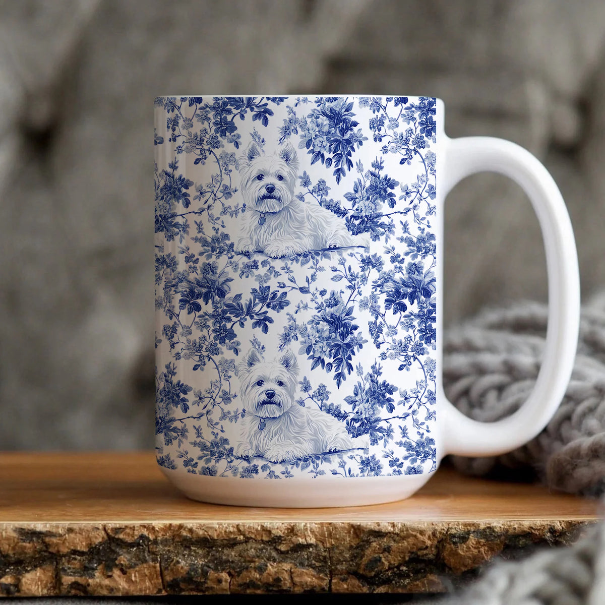 Westie French Blue Toile Mug, West Highland Terrier Coffee Cup, Westie Gifts for Westie Mom, Westie Mugs, Westie Lover gift