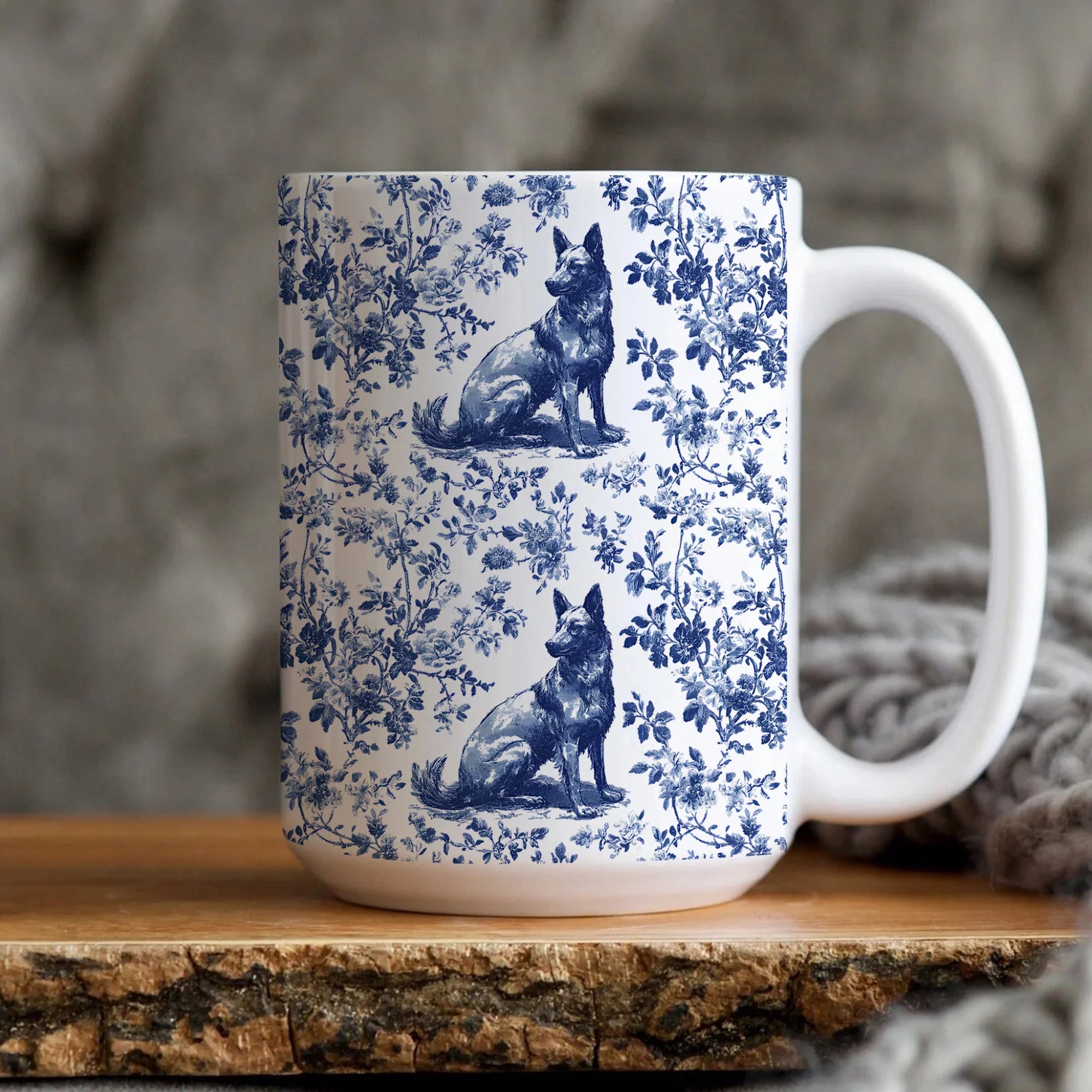Belgian Malinois French Toile De Jouy Mug, Belgian Malinois Mug, Belgian Malinois gift, Belgian Malinois Lover Gift, Malinois Ceramic Mug