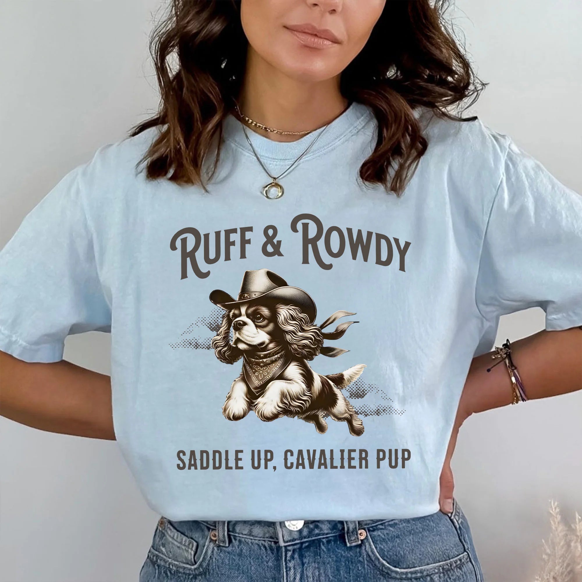 Cowboy Cavalier Shirt, Comfort Colors T-Shirt, Cavalier King Charles Spaniel Gifts, Western Dog Shirt, Cavalier Mom, Dog Mom Plus Sized Tee